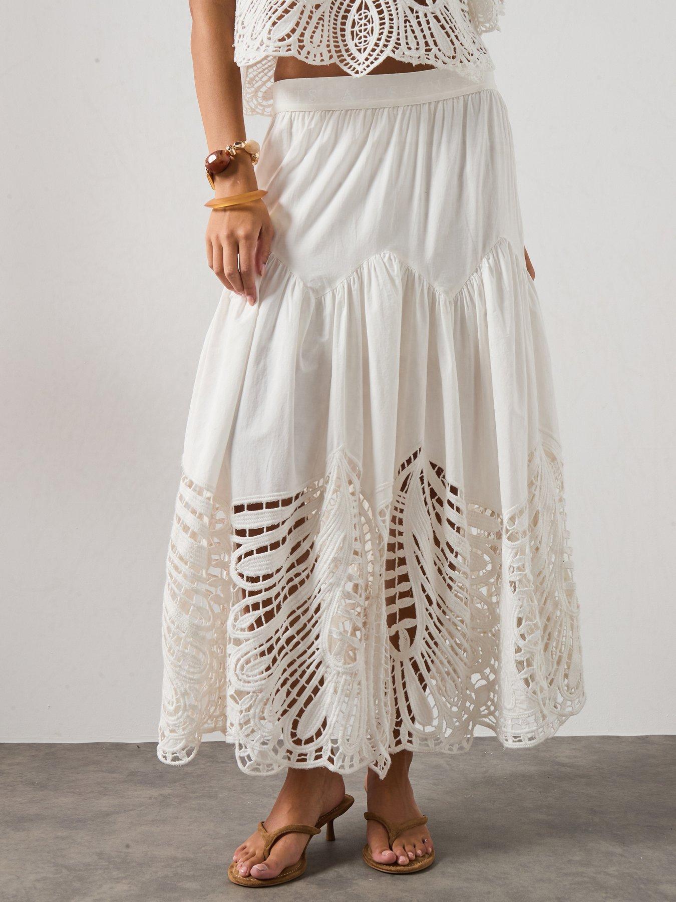 AllSaints Femi Tiered Cotton Maxi Skirt - White