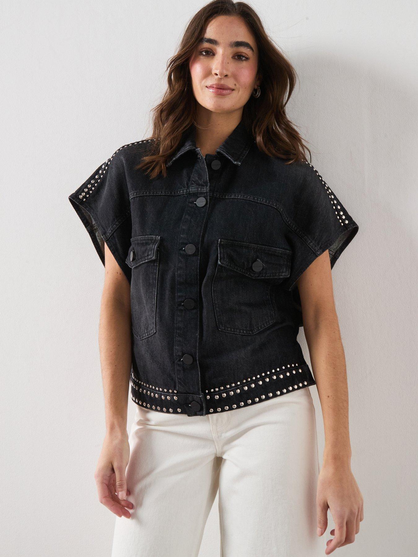 Image 1 of 6 of AllSaints Alba Stud Short Sleeve Shirt - Black