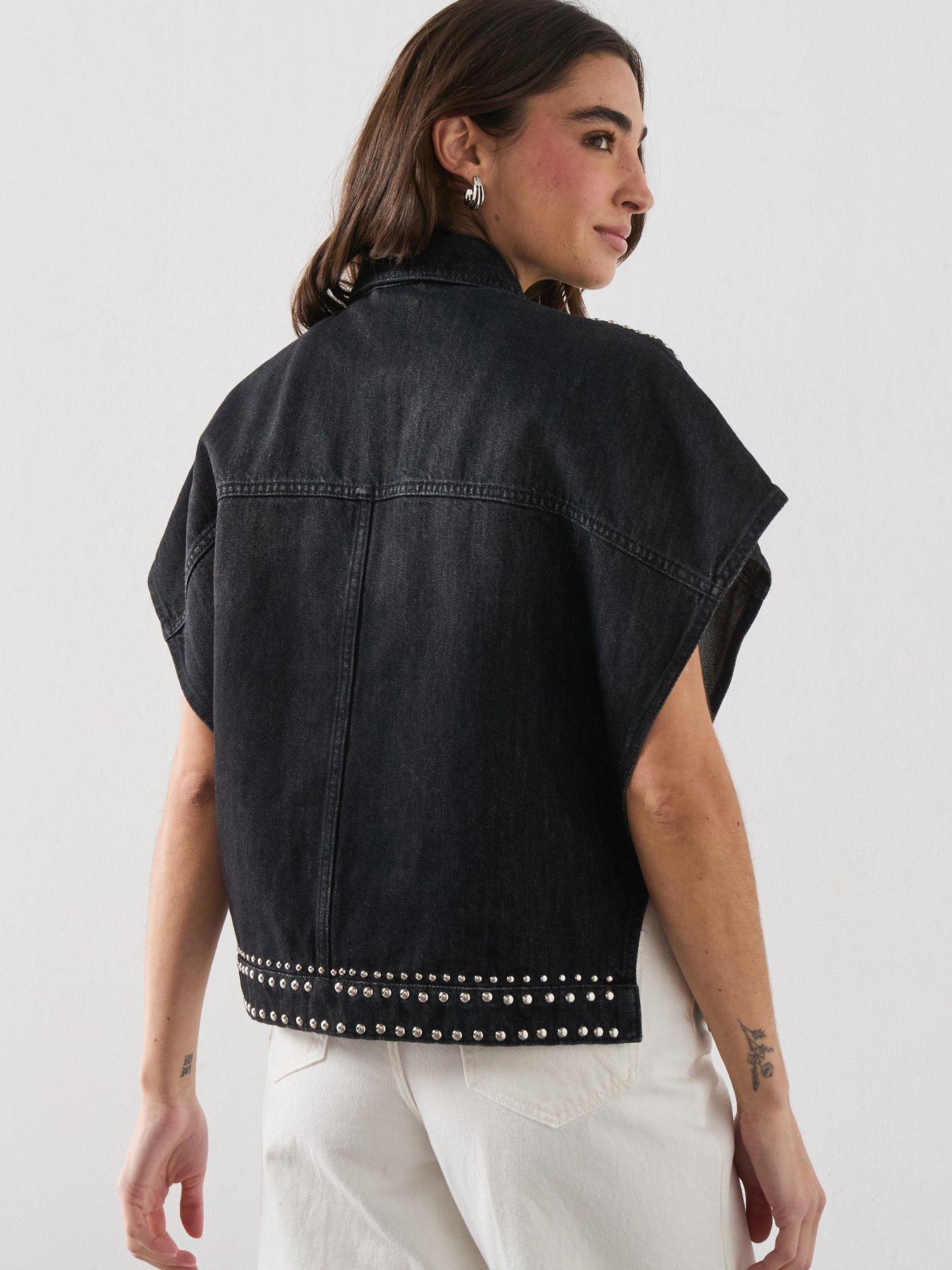 Image 2 of 6 of AllSaints Alba Stud Short Sleeve Shirt - Black