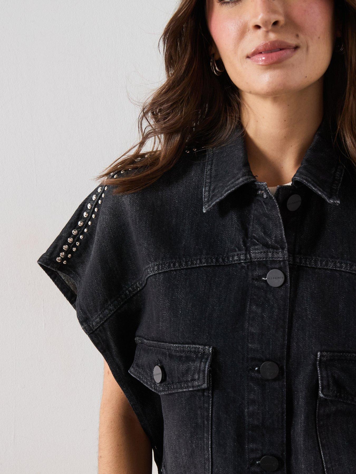 Image 4 of 6 of AllSaints Alba Stud Short Sleeve Shirt - Black