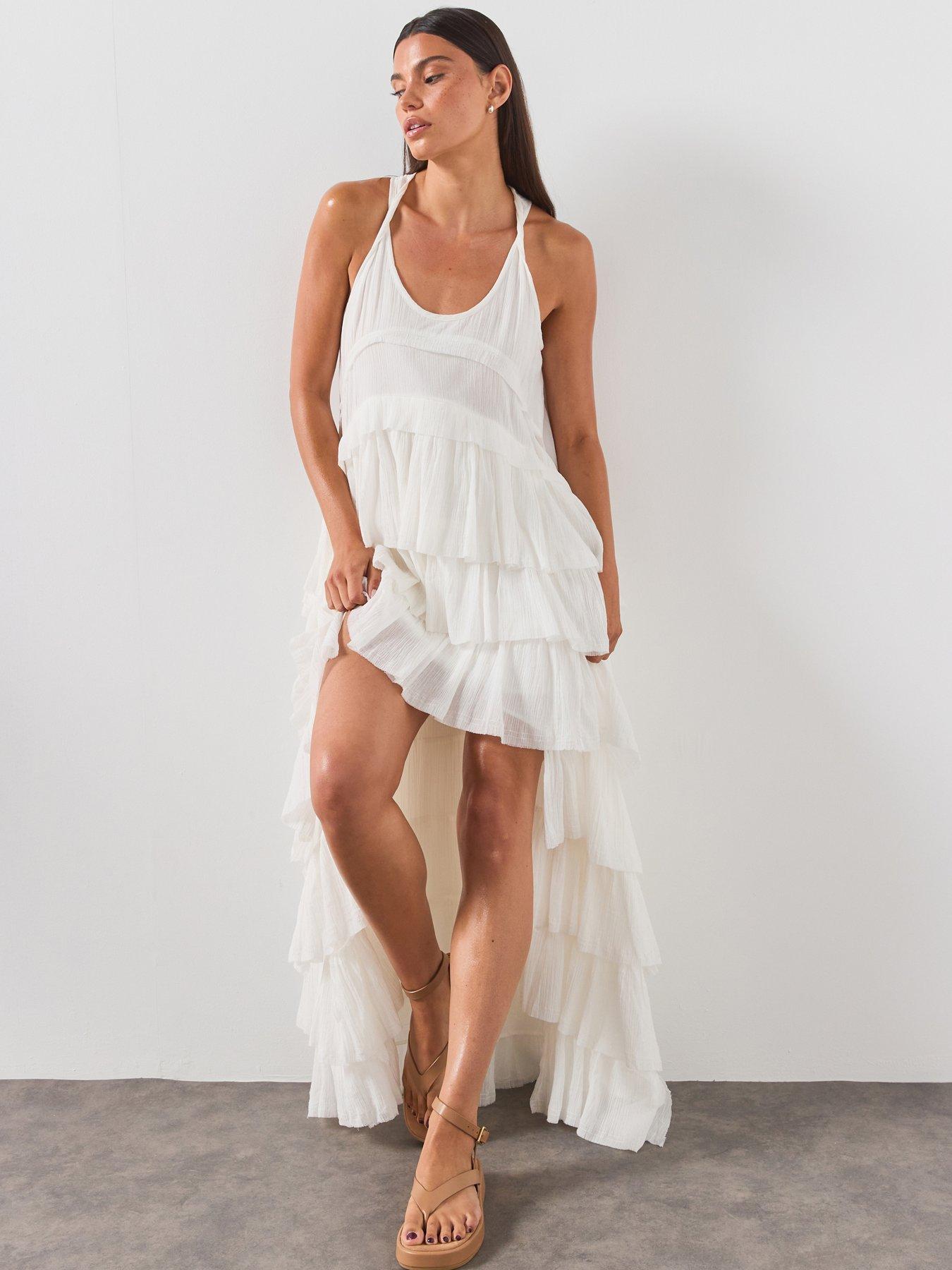AllSaints Cavarly Crepe Asymmetric Maxi Dress - White