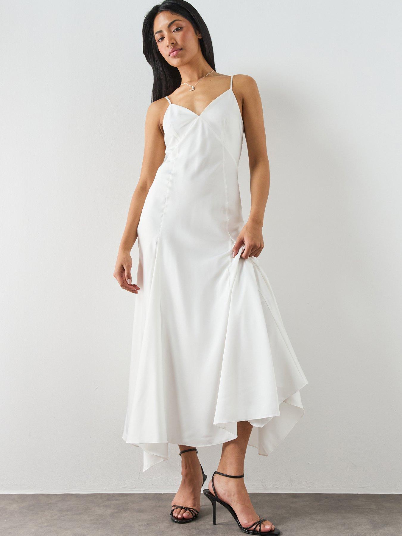 AllSaints Ava Strappy Satin Midi Dress - White