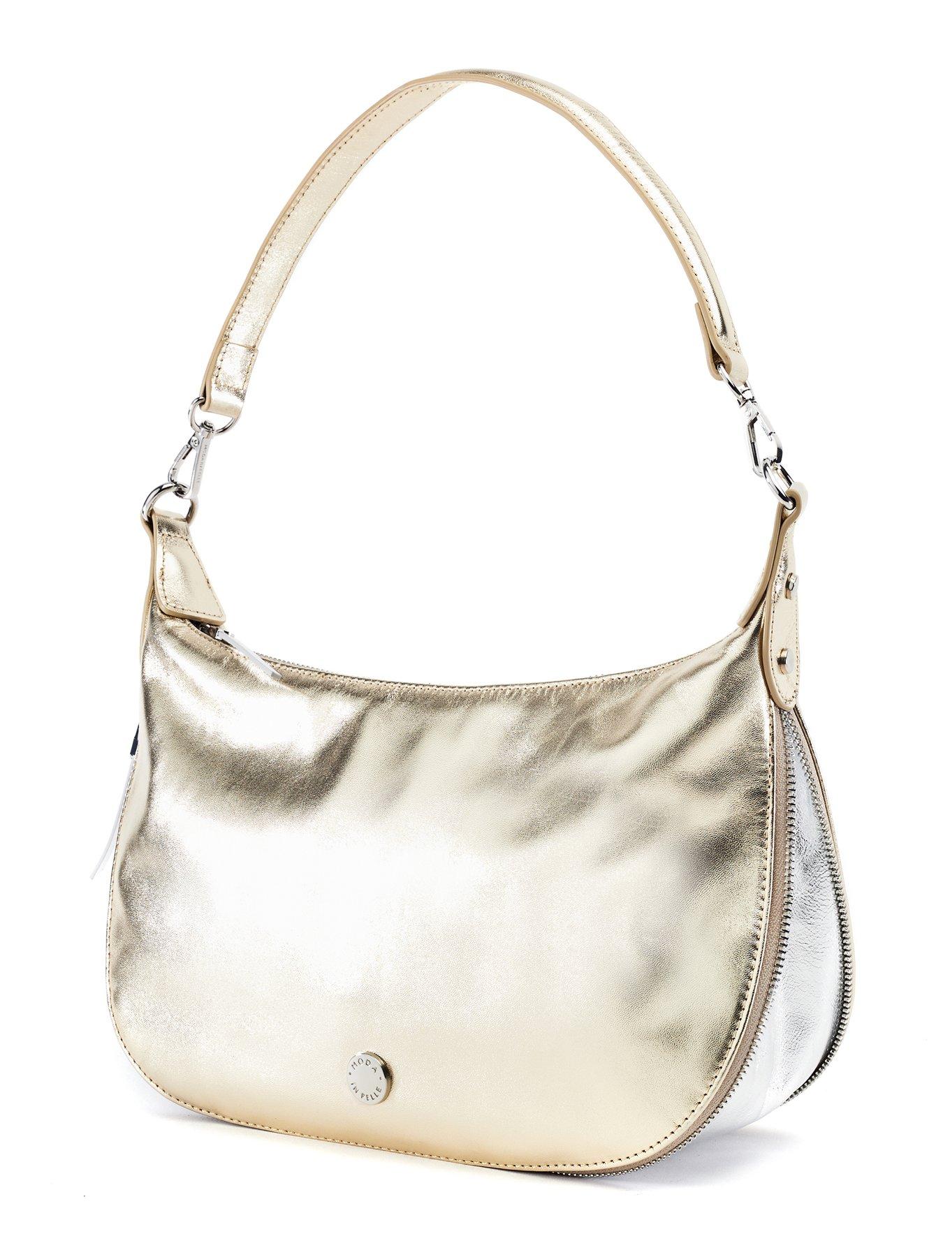 Image 3 of 3 of Moda In Pelle Metallic Shoulder Bag - Gold