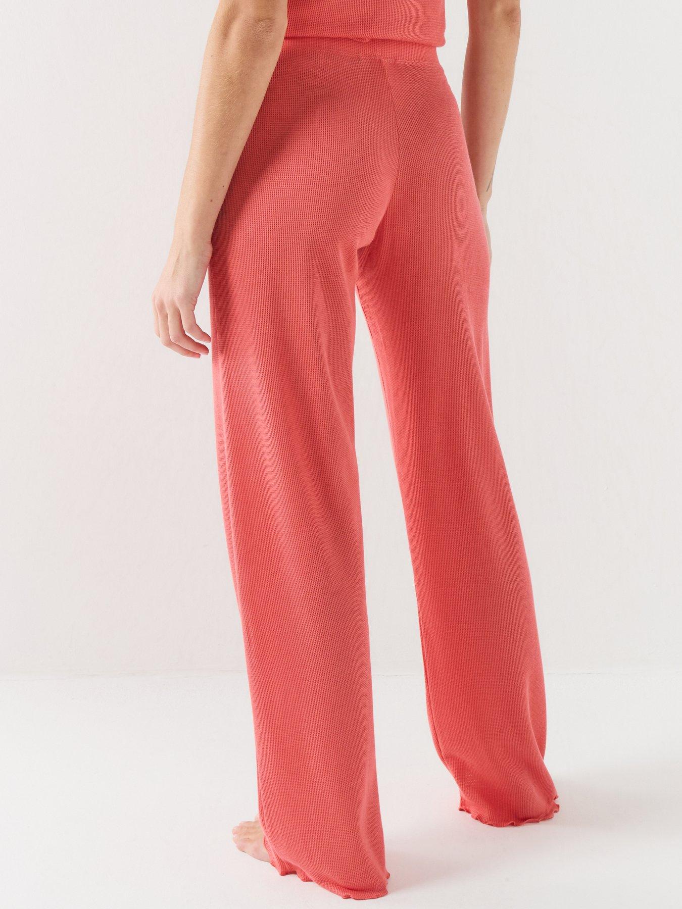 Image 2 of 6 of BOSS Cotton-blend Pyjama Bottoms In Waffle Jersey - Orange