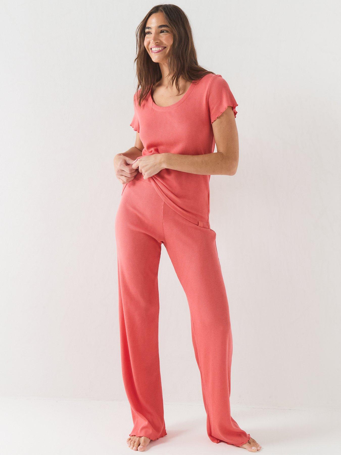 Image 3 of 6 of BOSS Cotton-blend Pyjama Bottoms In Waffle Jersey - Orange