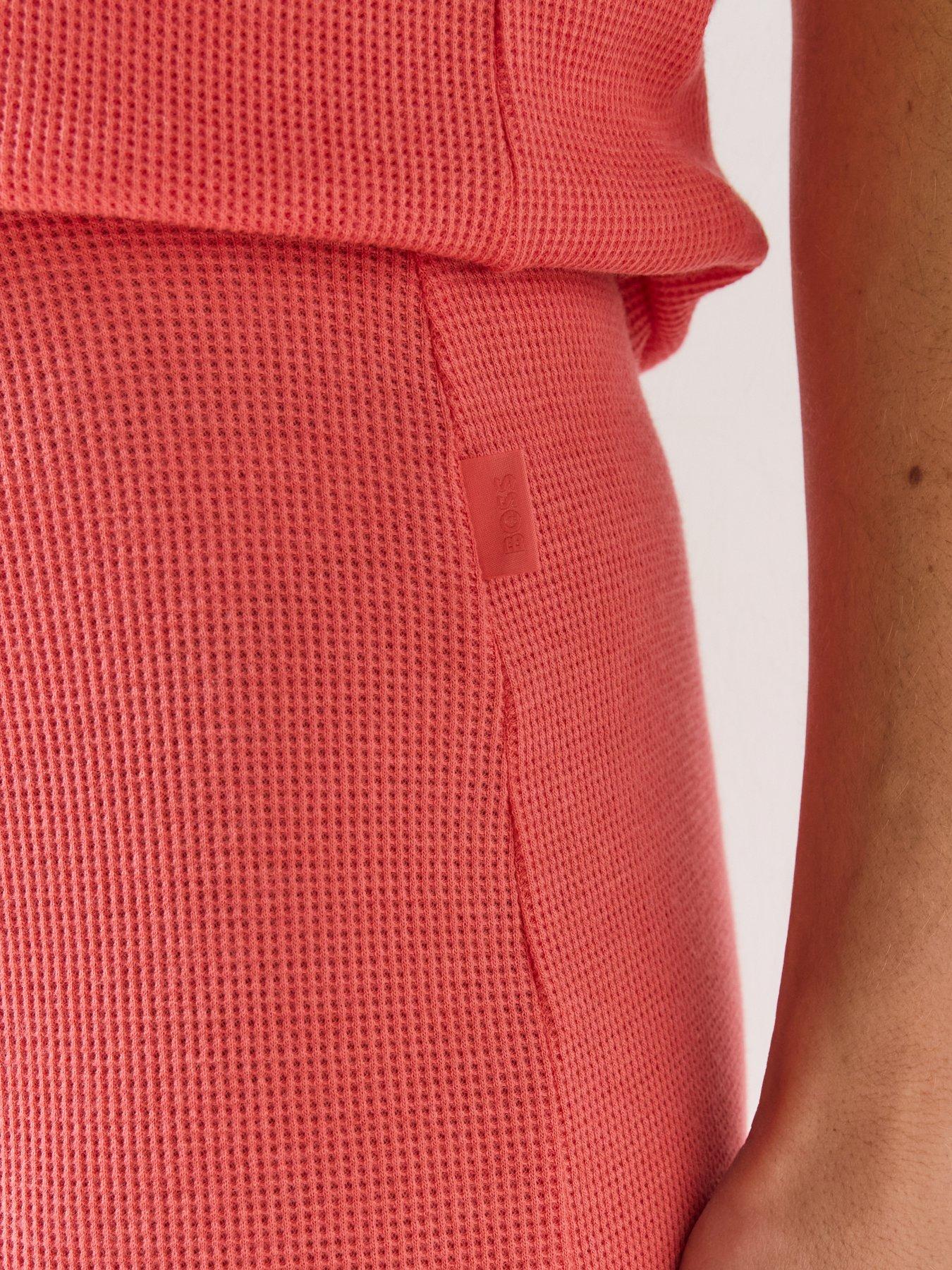 Image 4 of 6 of BOSS Cotton-blend Pyjama Bottoms In Waffle Jersey - Orange