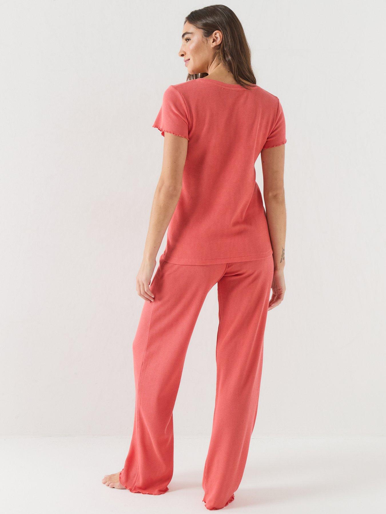 Image 6 of 6 of BOSS Cotton-blend Pyjama Bottoms In Waffle Jersey - Orange