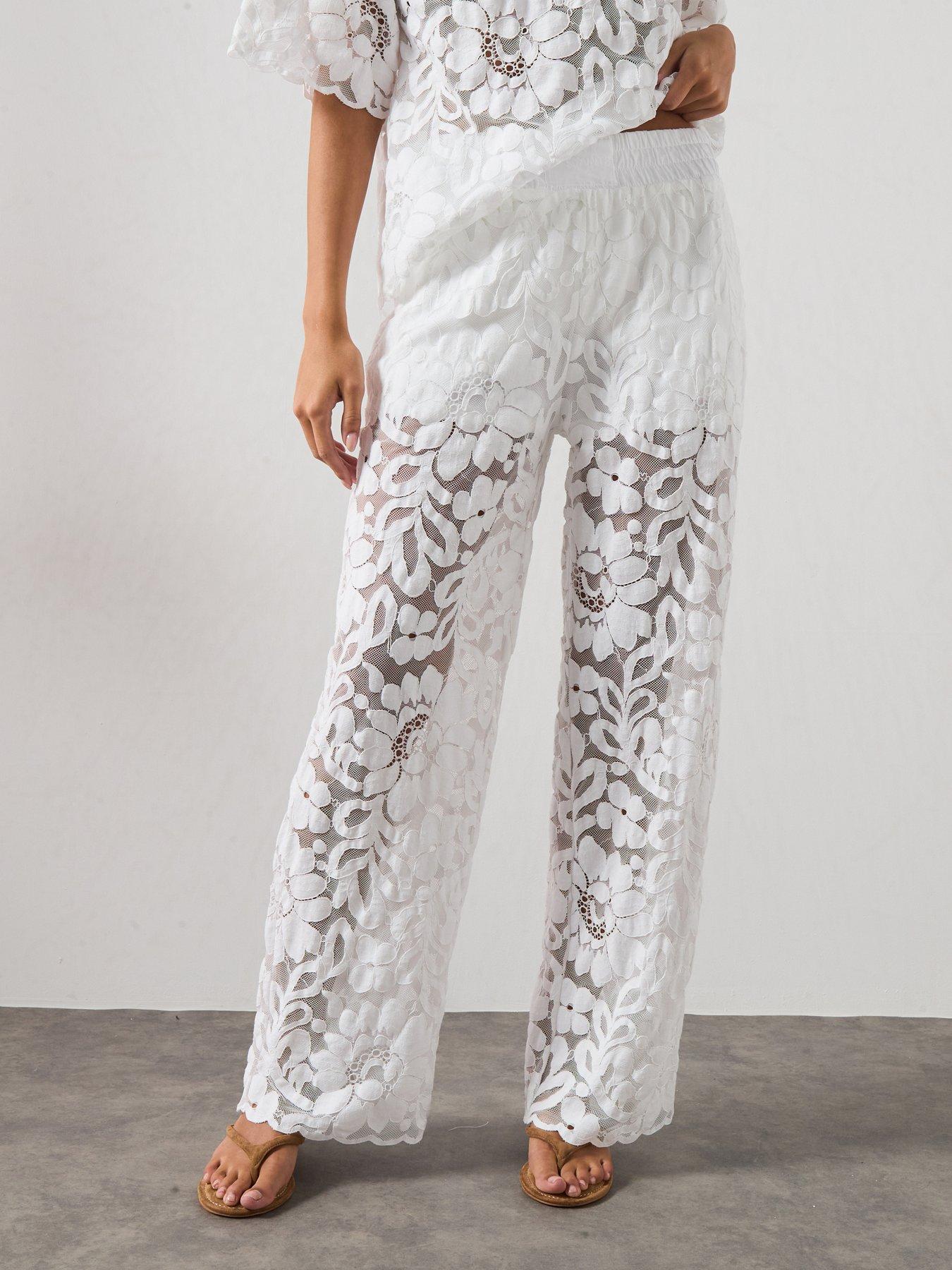 AllSaints Amelie Straight Leg Lace Trousers - White