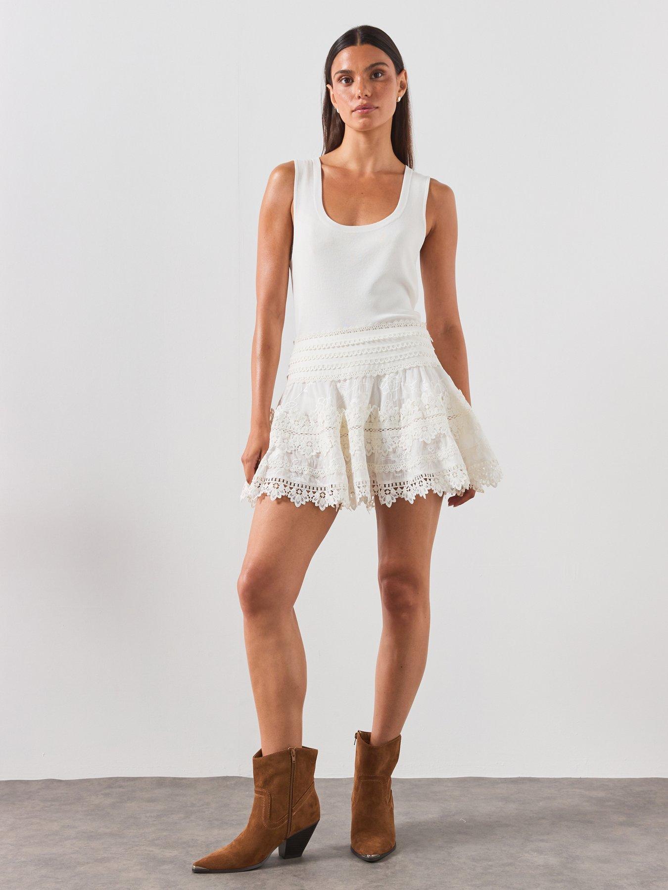 AllSaints Lillith Embroidered Mini Skirt - White