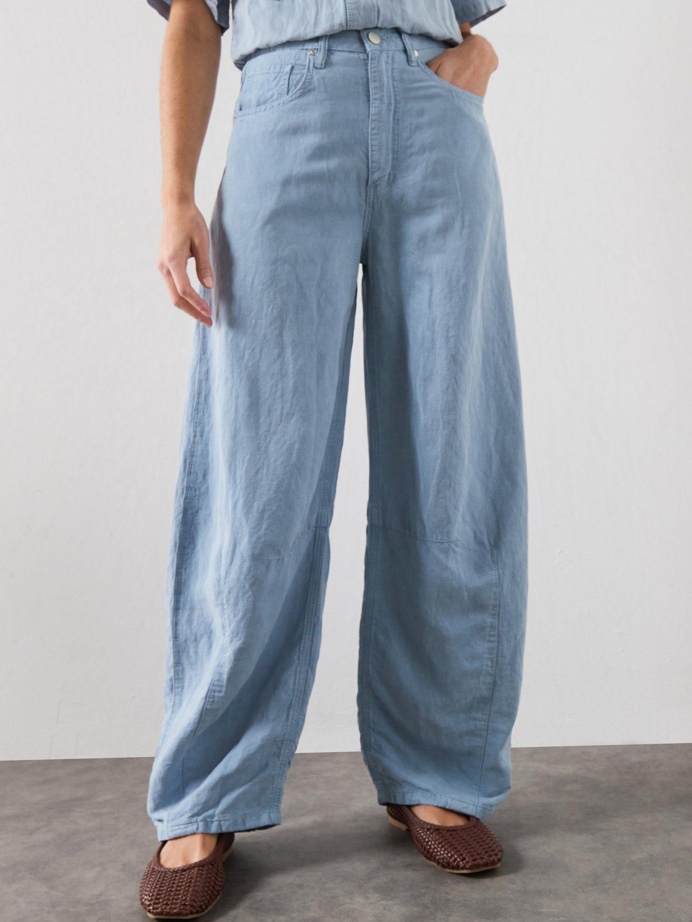 AllSaints Jett Barrel Leg Linen Blend Trousers - Blue