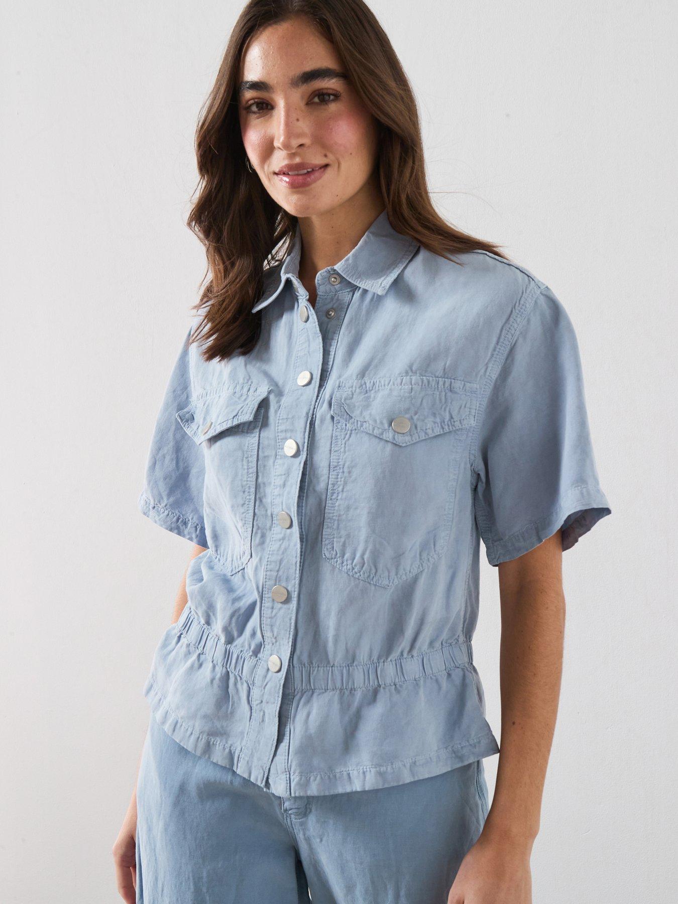 Image 1 of 6 of AllSaints Tove Linen Mix Shirt - Blue