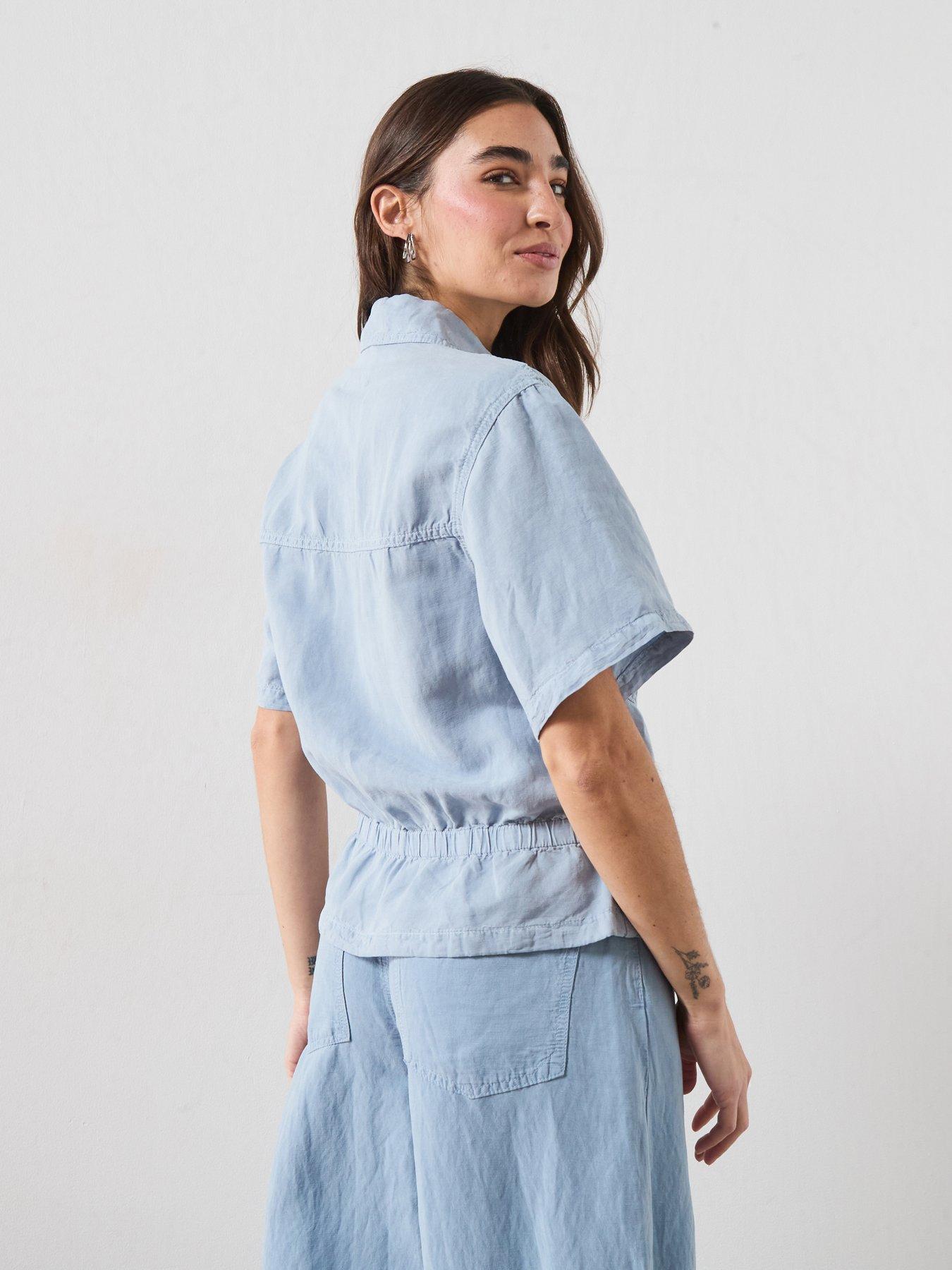 Image 2 of 6 of AllSaints Tove Linen Mix Shirt - Blue