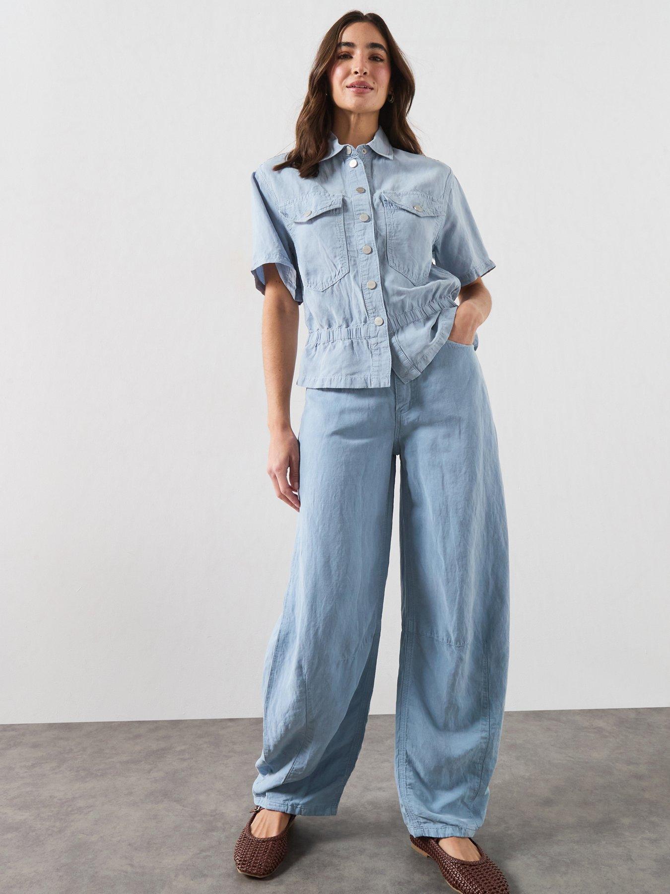 Image 3 of 6 of AllSaints Tove Linen Mix Shirt - Blue