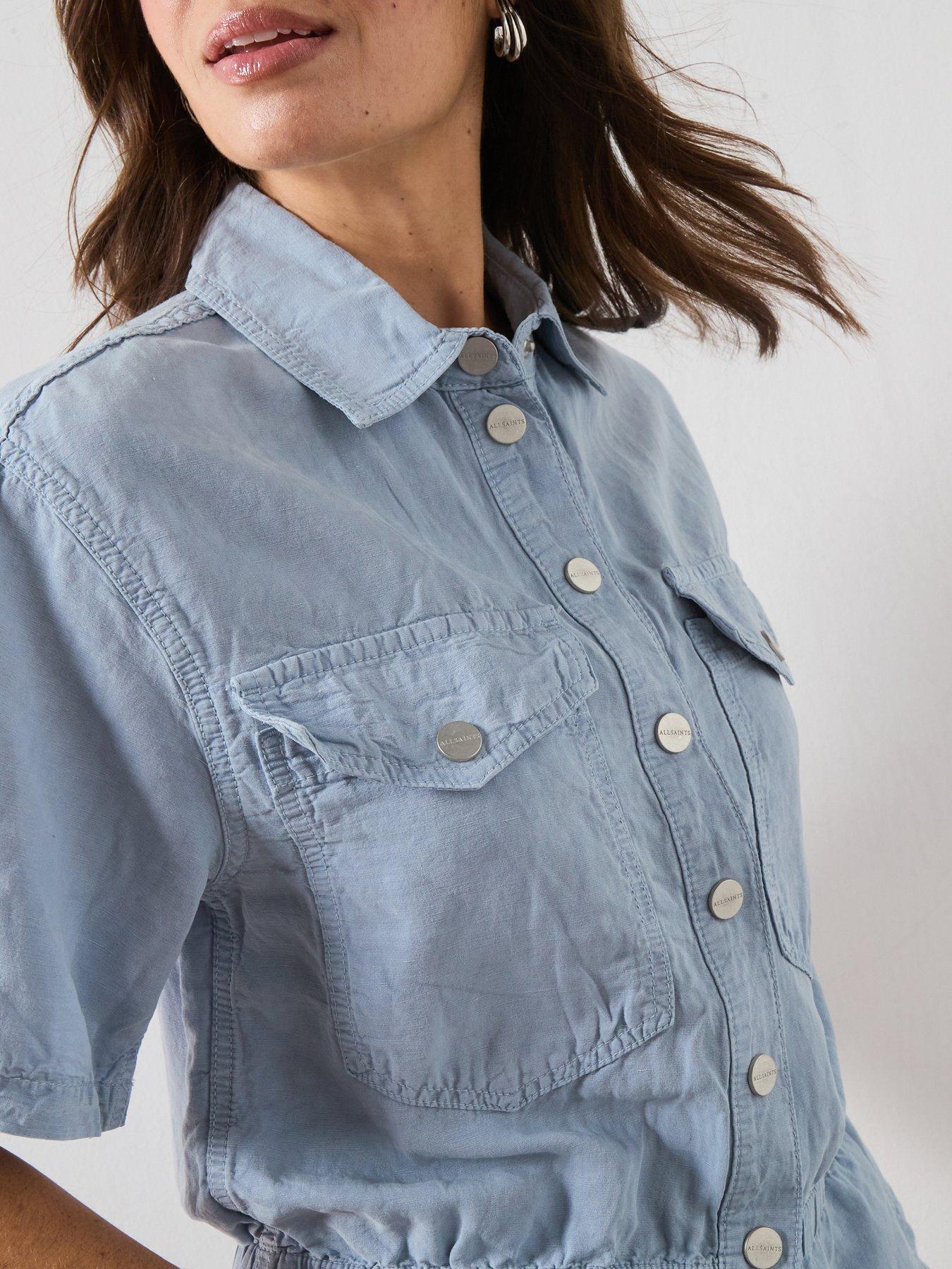 Image 5 of 6 of AllSaints Tove Linen Mix Shirt - Blue