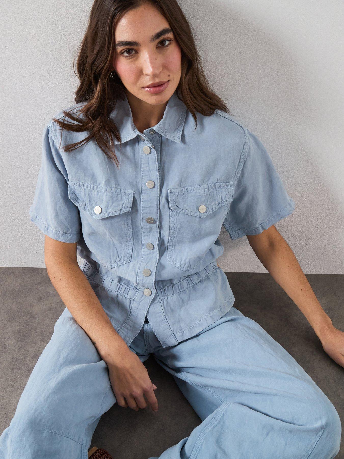 Image 6 of 6 of AllSaints Tove Linen Mix Shirt - Blue