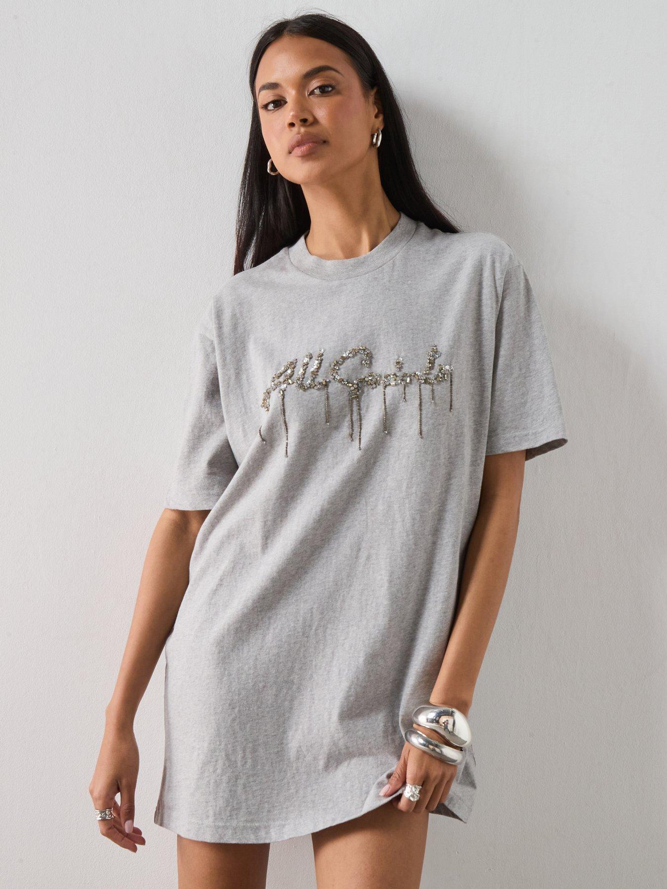 AllSaints Chains Embellished T-Shirt Mini Dress - Grey