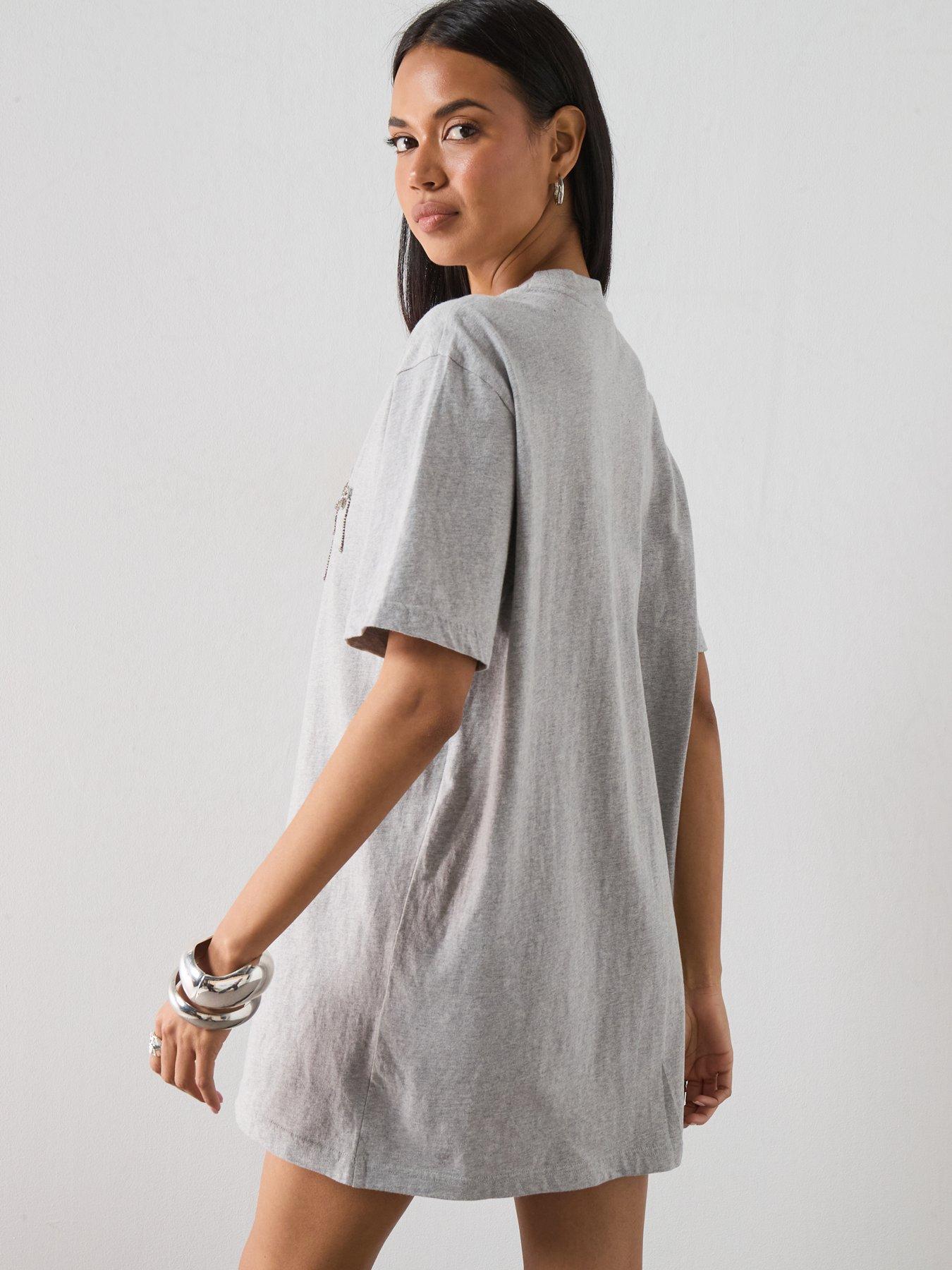 Image 2 of 6 of AllSaints Chains Embellished T-Shirt Mini Dress - Grey