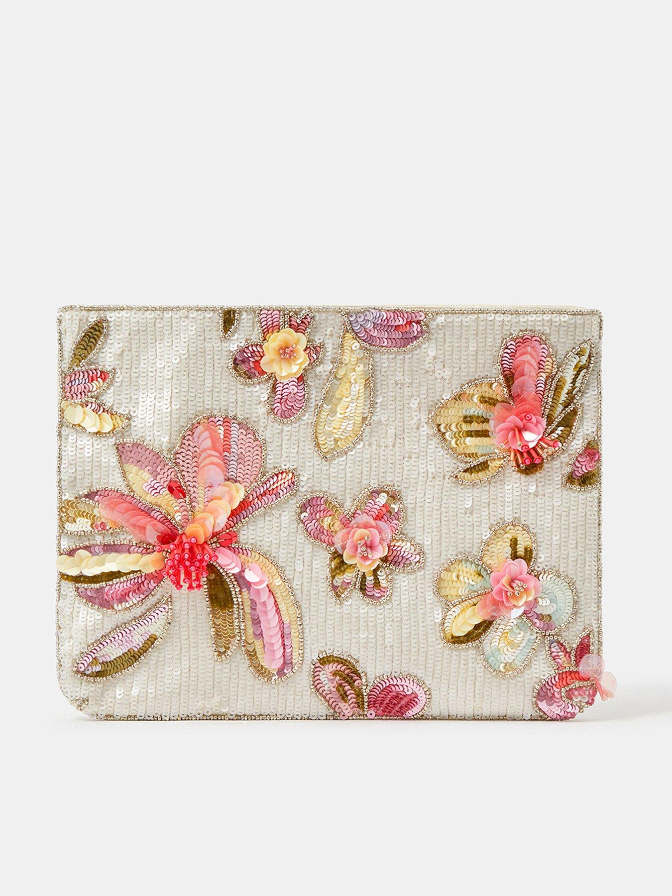 front image of accessorize-floral-sequin-clutch-bag