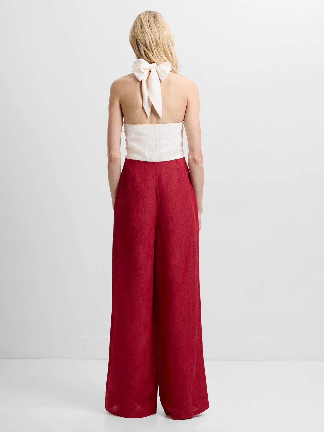 Image 2 of 6 of French Connection Linen Blend Colourblock Halter Neck Jumpsuit