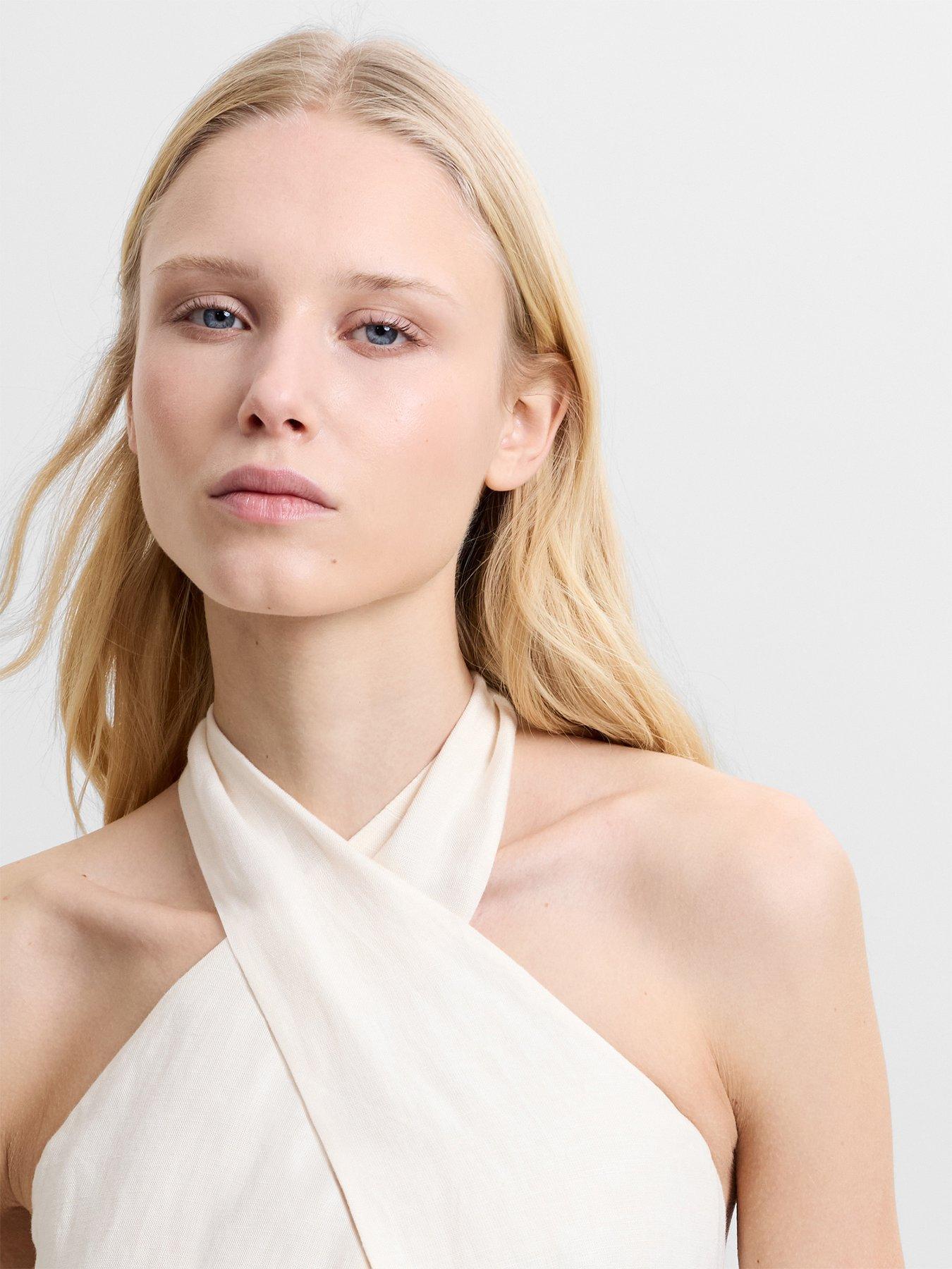Image 3 of 6 of French Connection Linen Blend Colourblock Halter Neck Jumpsuit
