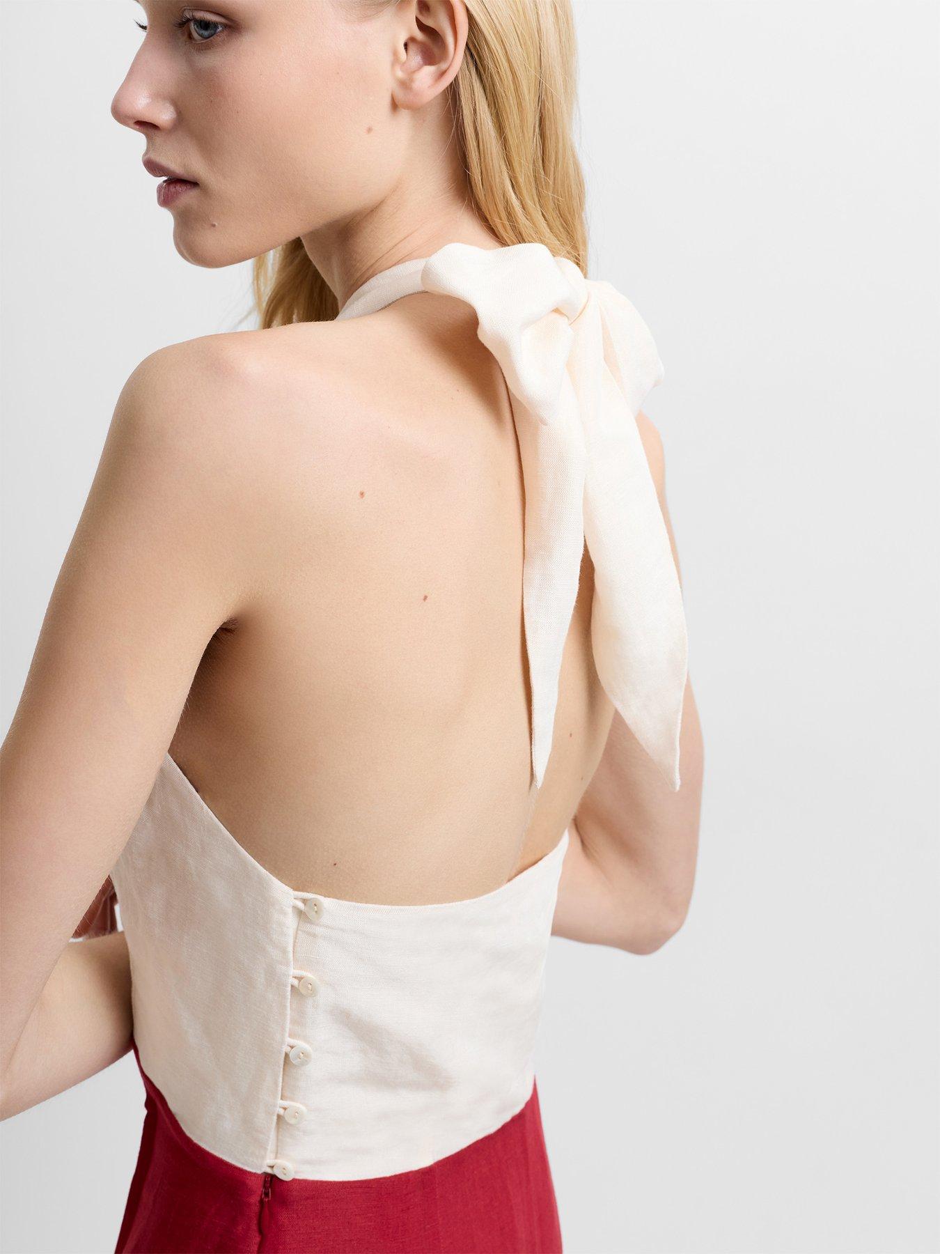 Image 4 of 6 of French Connection Linen Blend Colourblock Halter Neck Jumpsuit