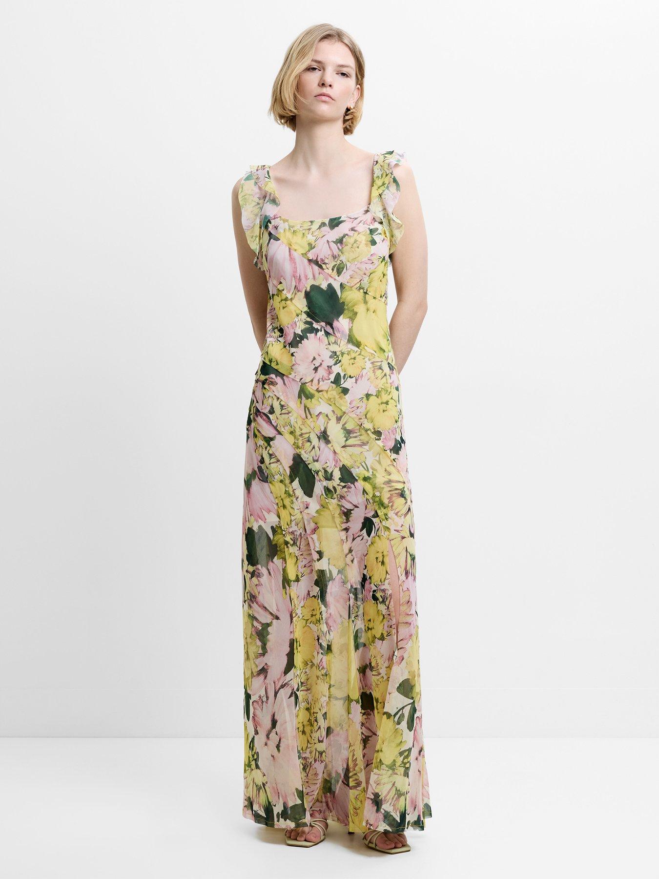French Connection Floral Chiffon Print Ruffle Maxi Dress