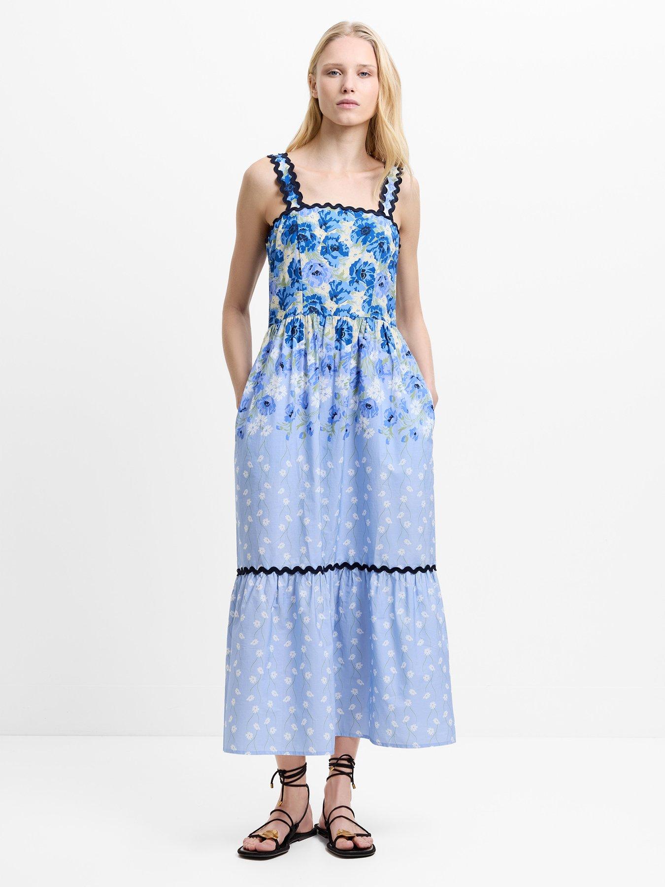 French Connection Cotton Breezy Floral Scalloped Midi Sundress