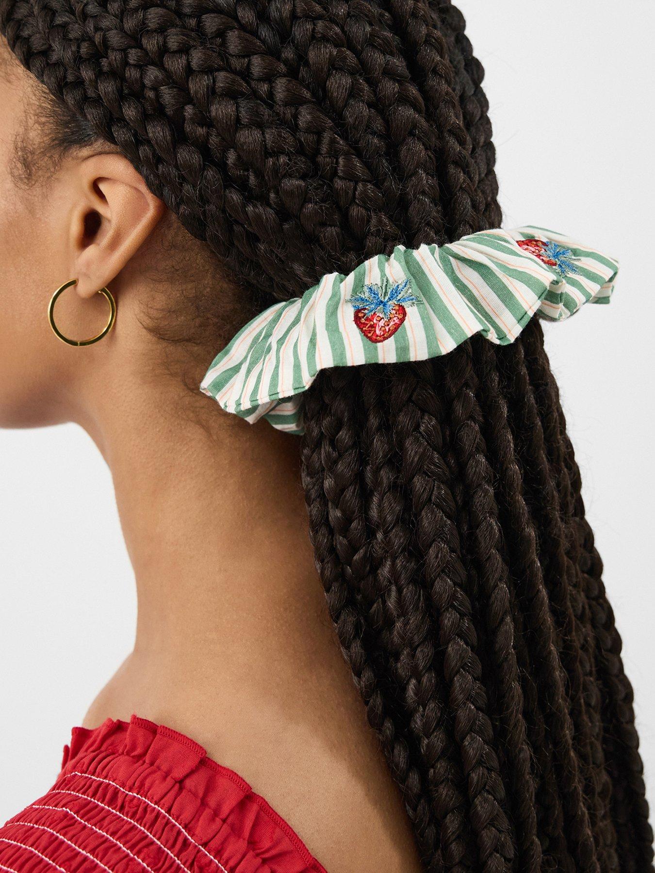 stillFront image of accessorize-strawberry-embroidered-stripe-scrunchie