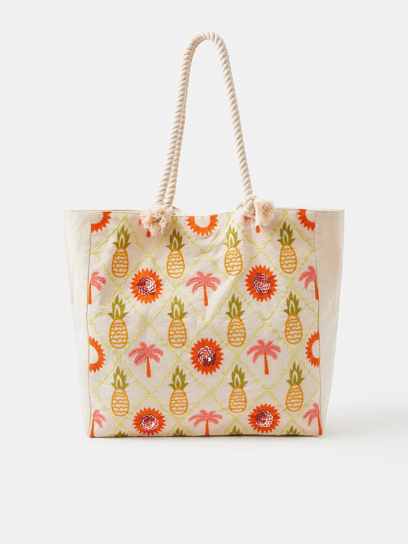 Accessorize Pineapple Embroidered Beach Bag
