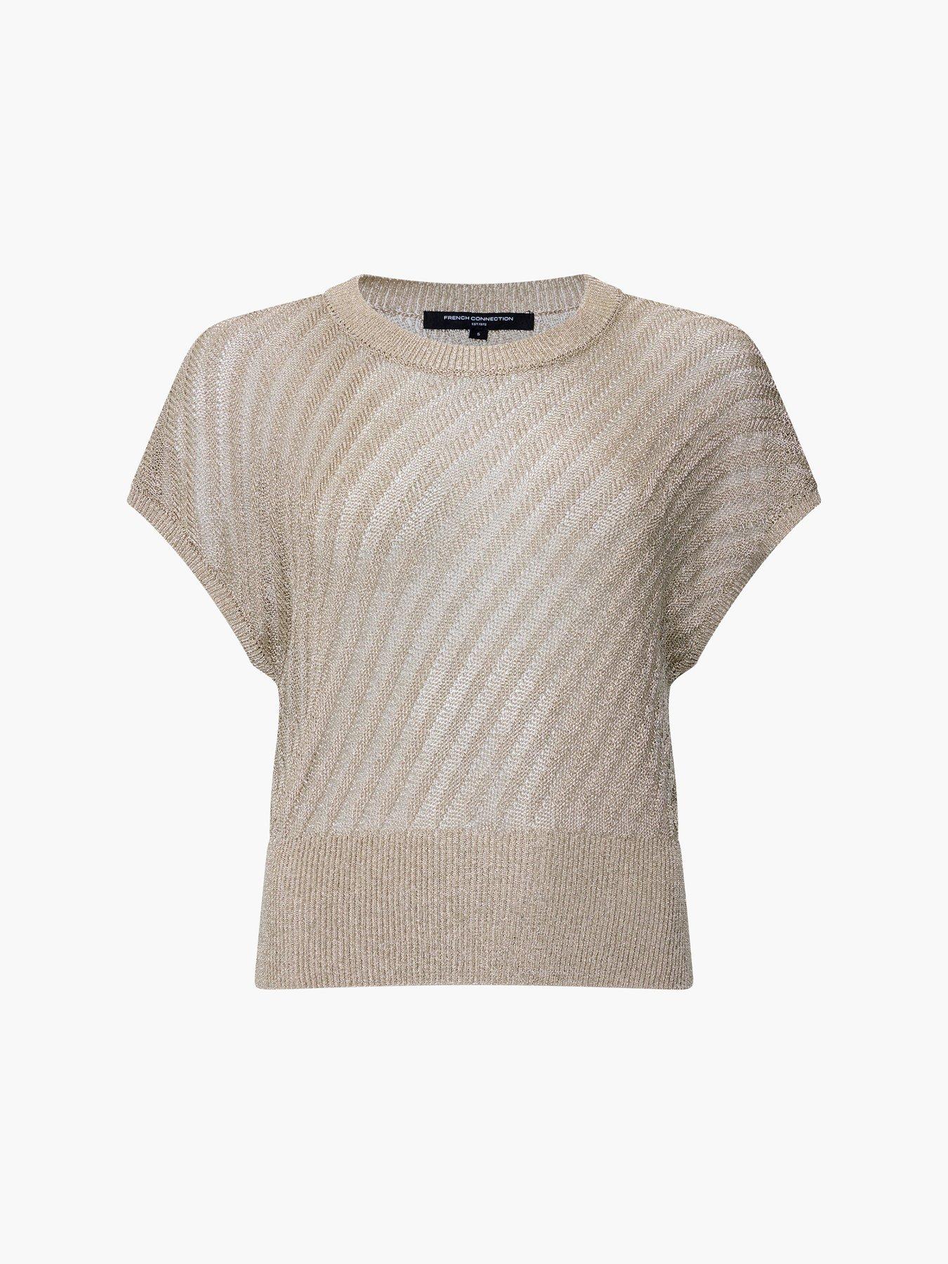 Image 5 of 5 of French Connection Metallic Knit Round Neck Top