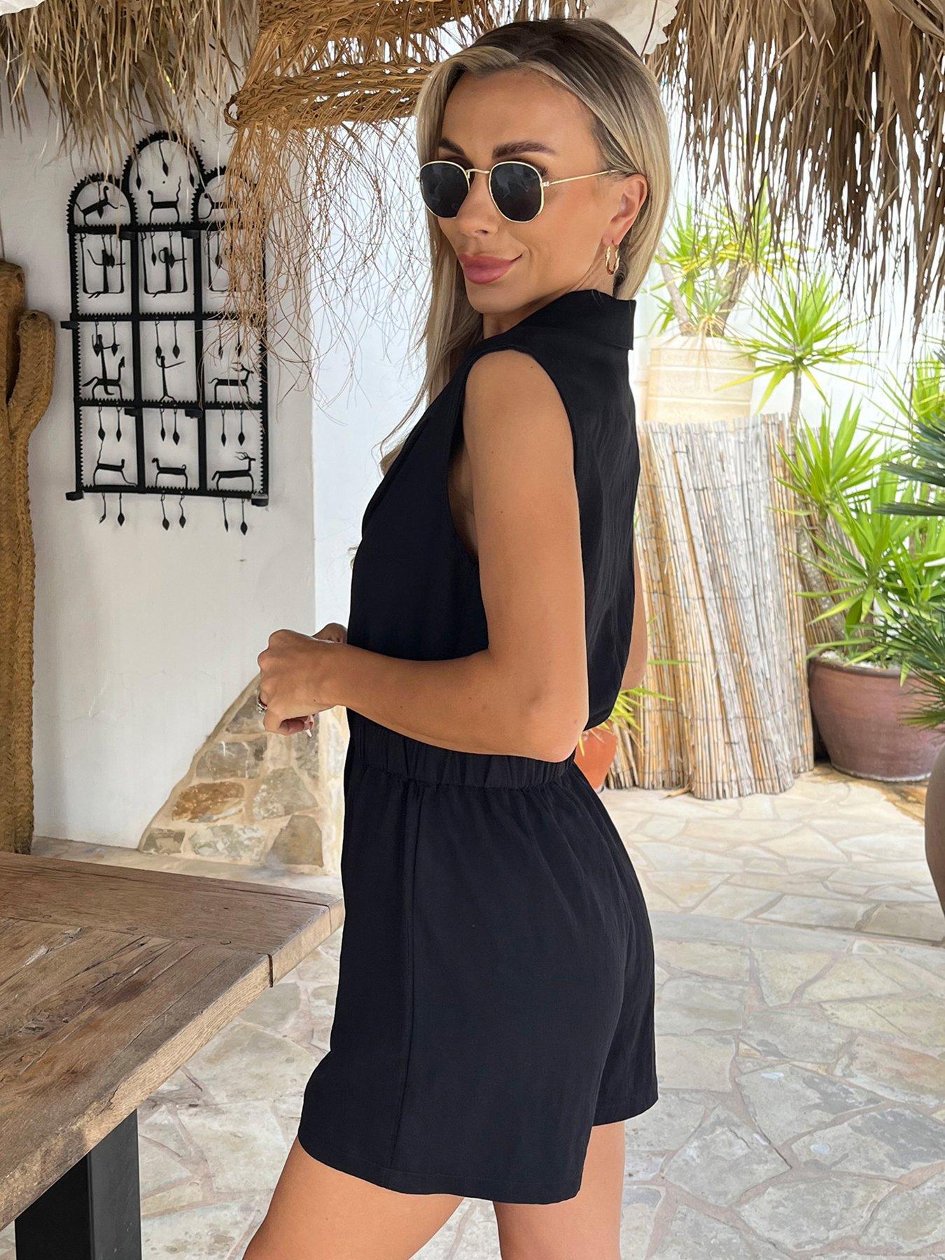  image of ax-paris-collared-shirt-playsuit-black