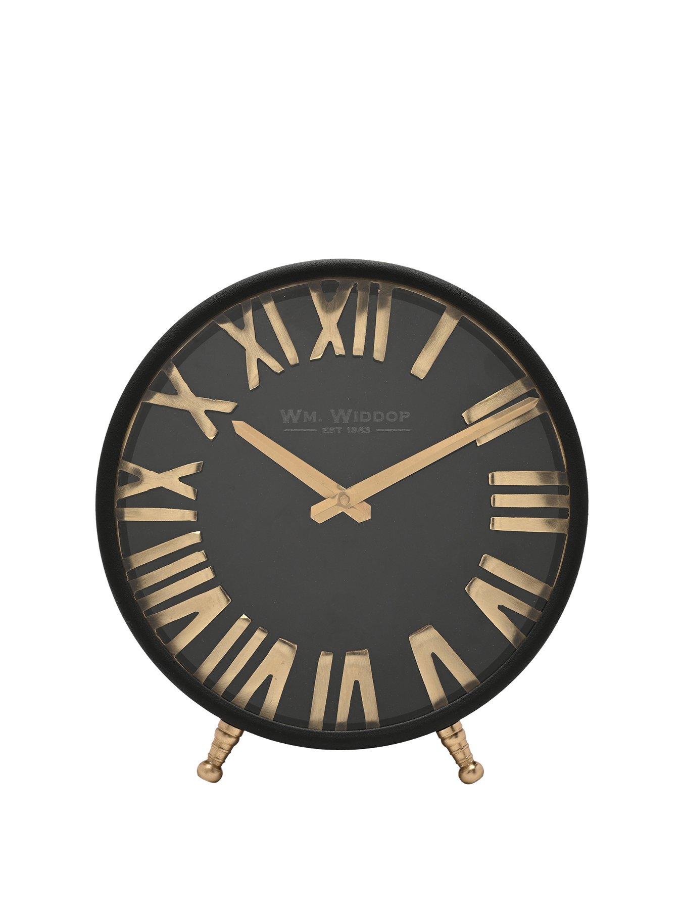stillFront image of hestia-black-amp-gold-table-clock-25cm