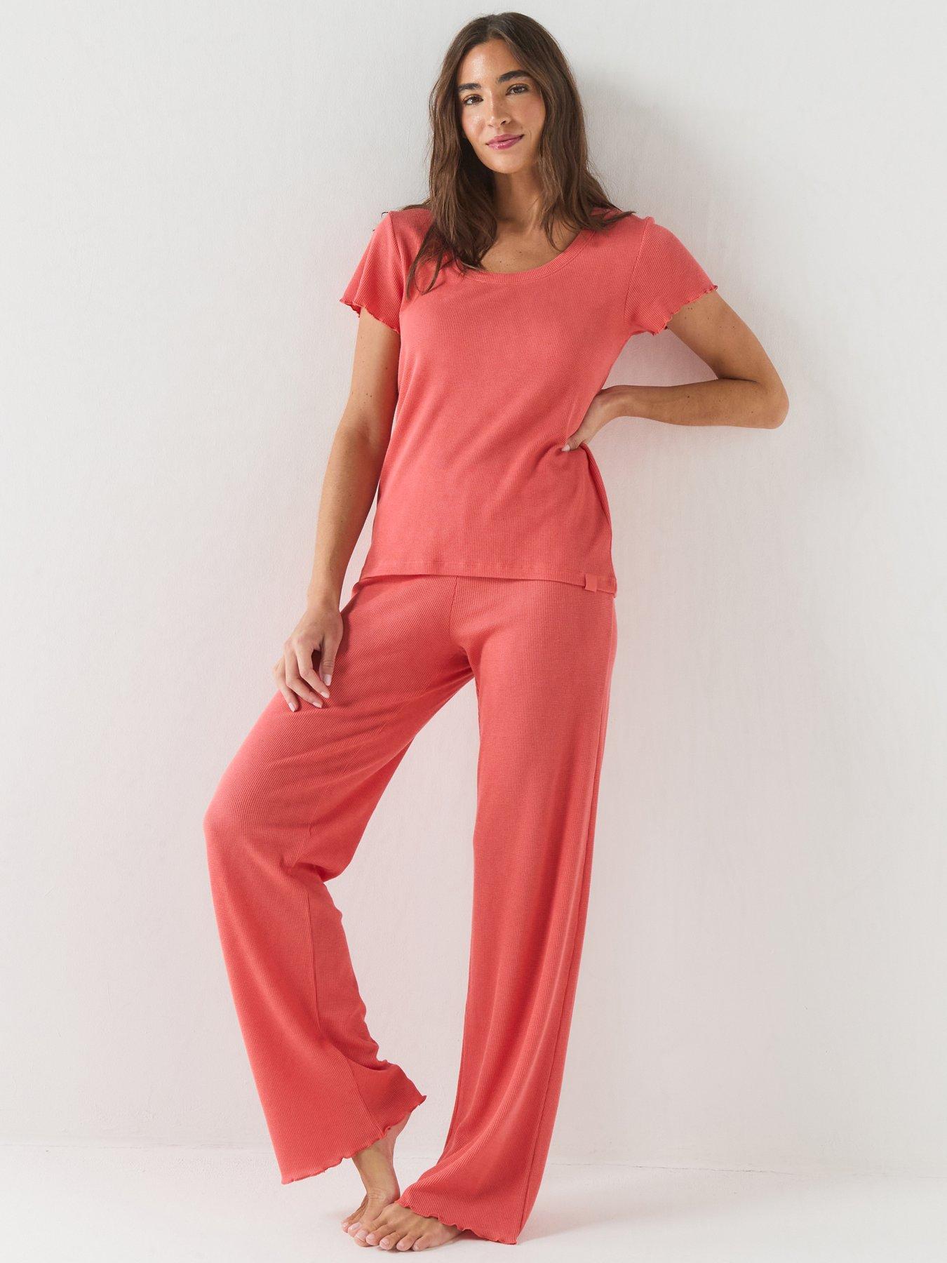 Image 1 of 5 of BOSS Waffle-structure Pyjama T-shirt In A Cotton Blend - Orange