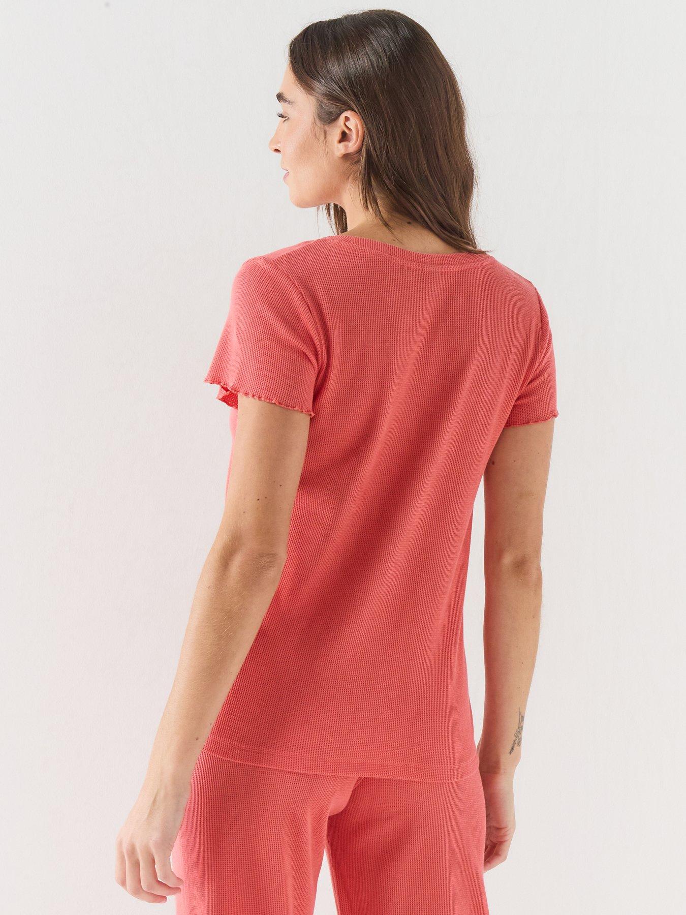 Image 2 of 5 of BOSS Waffle-structure Pyjama T-shirt In A Cotton Blend - Orange