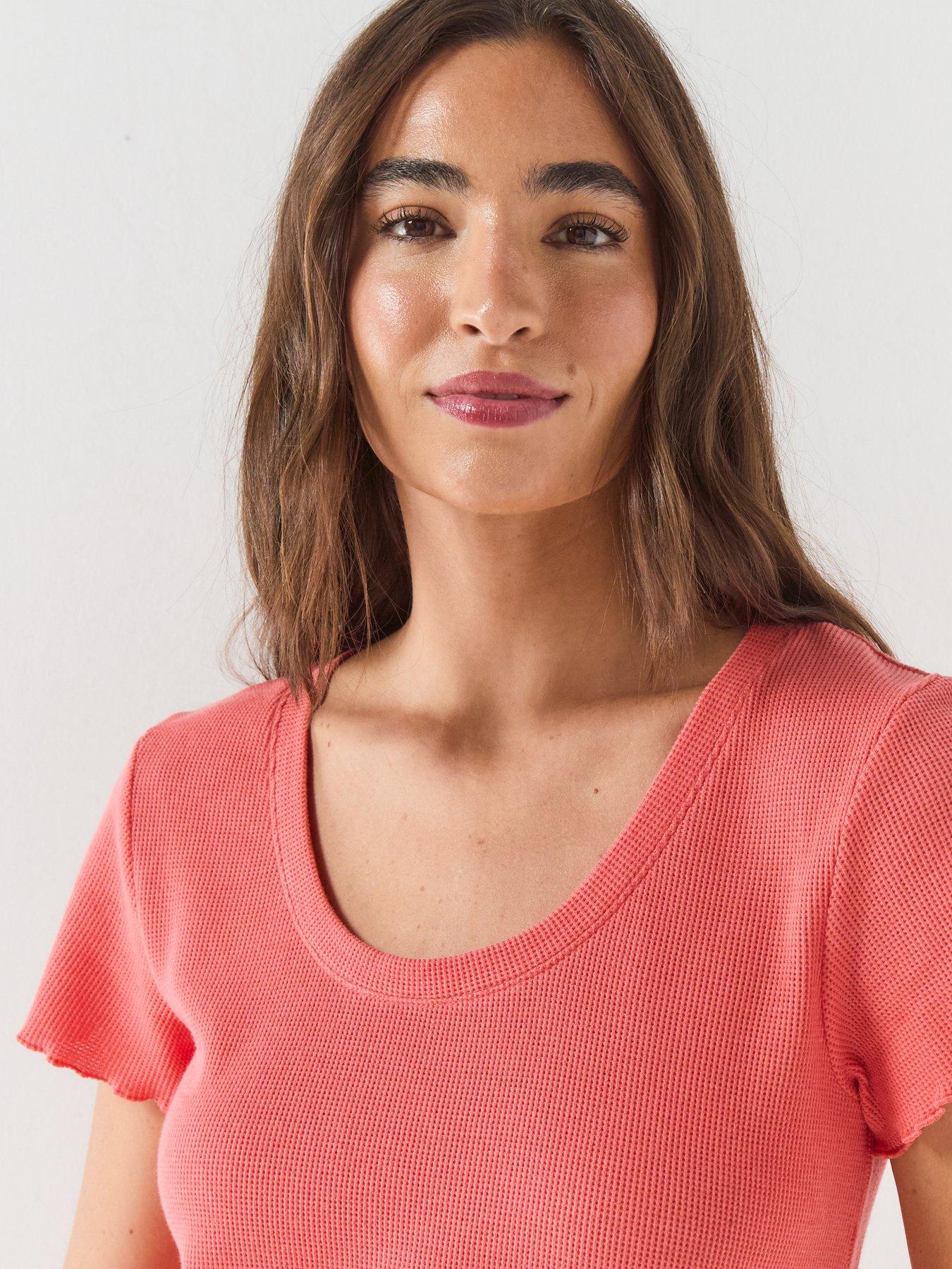 Image 3 of 5 of BOSS Waffle-structure Pyjama T-shirt In A Cotton Blend - Orange