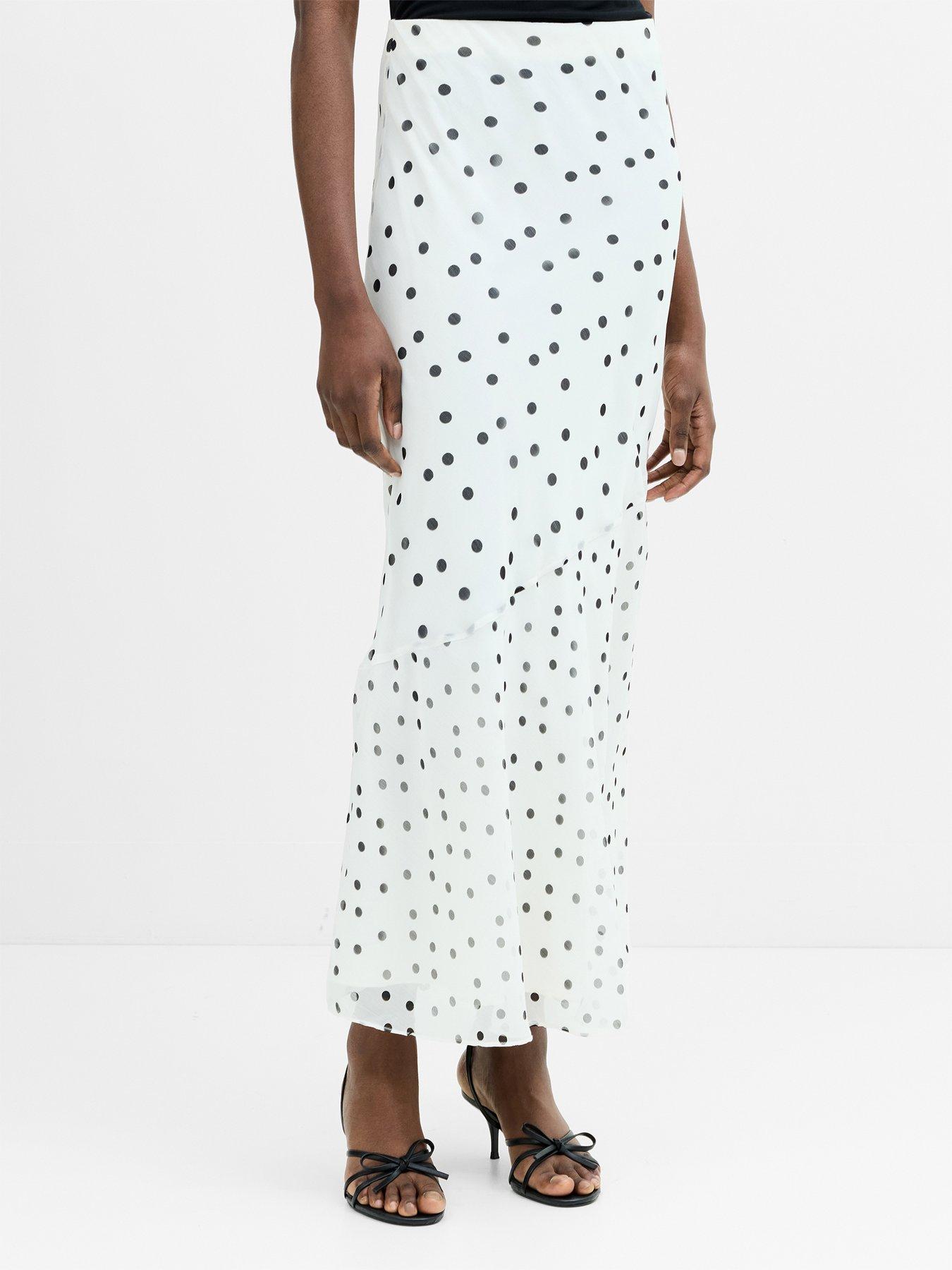 French Connection Polka Dot Chiffon High Waist Midi Skirt