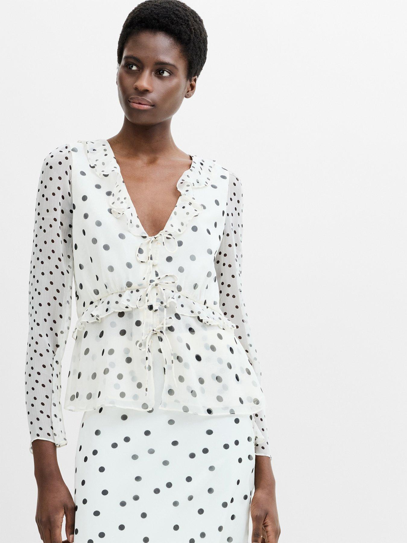 French Connection Polka Dot Chiffon Tie-front Blouse