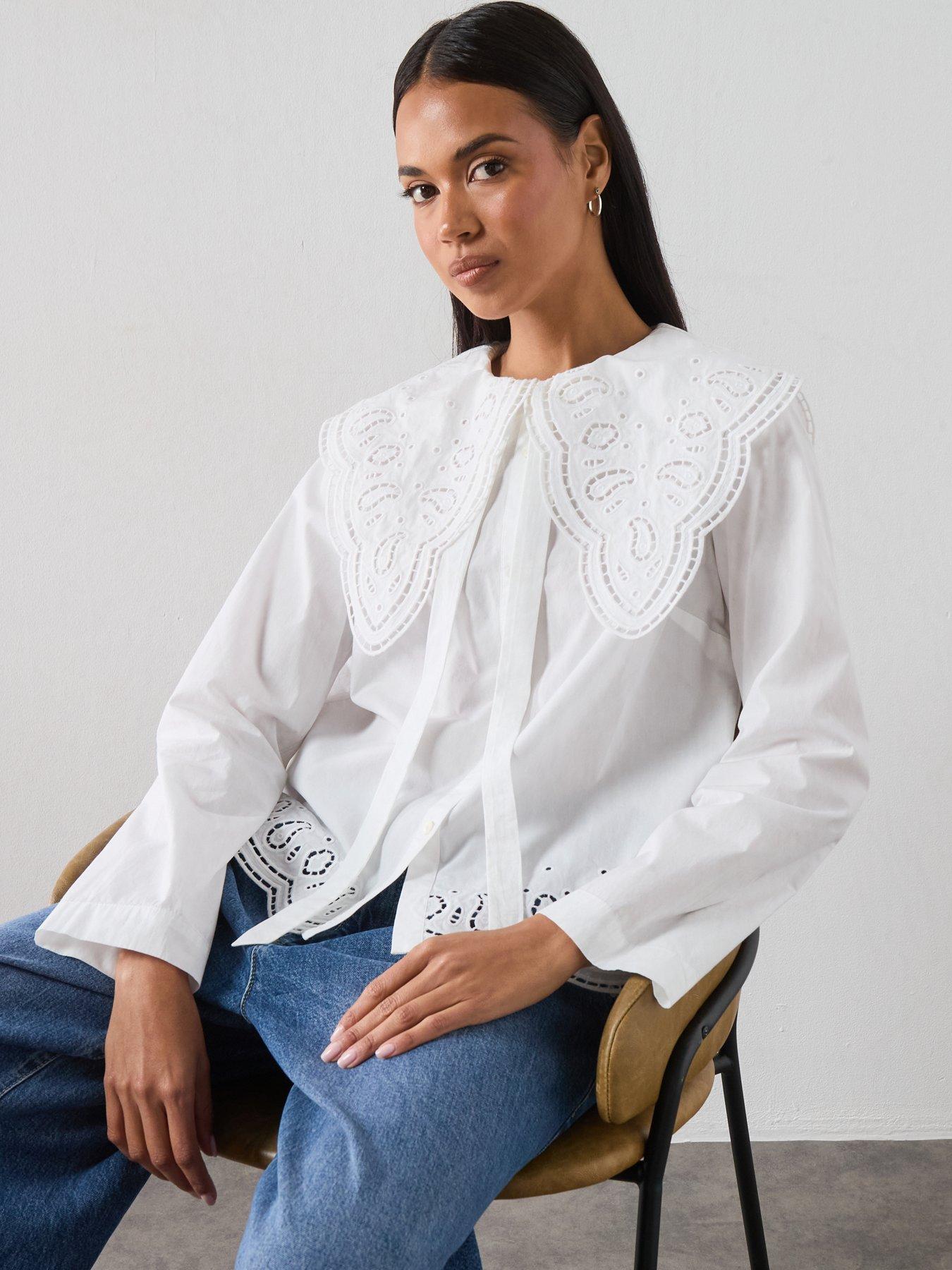 Image 4 of 6 of AllSaints Marie Broderie Anglaise Shirt - White