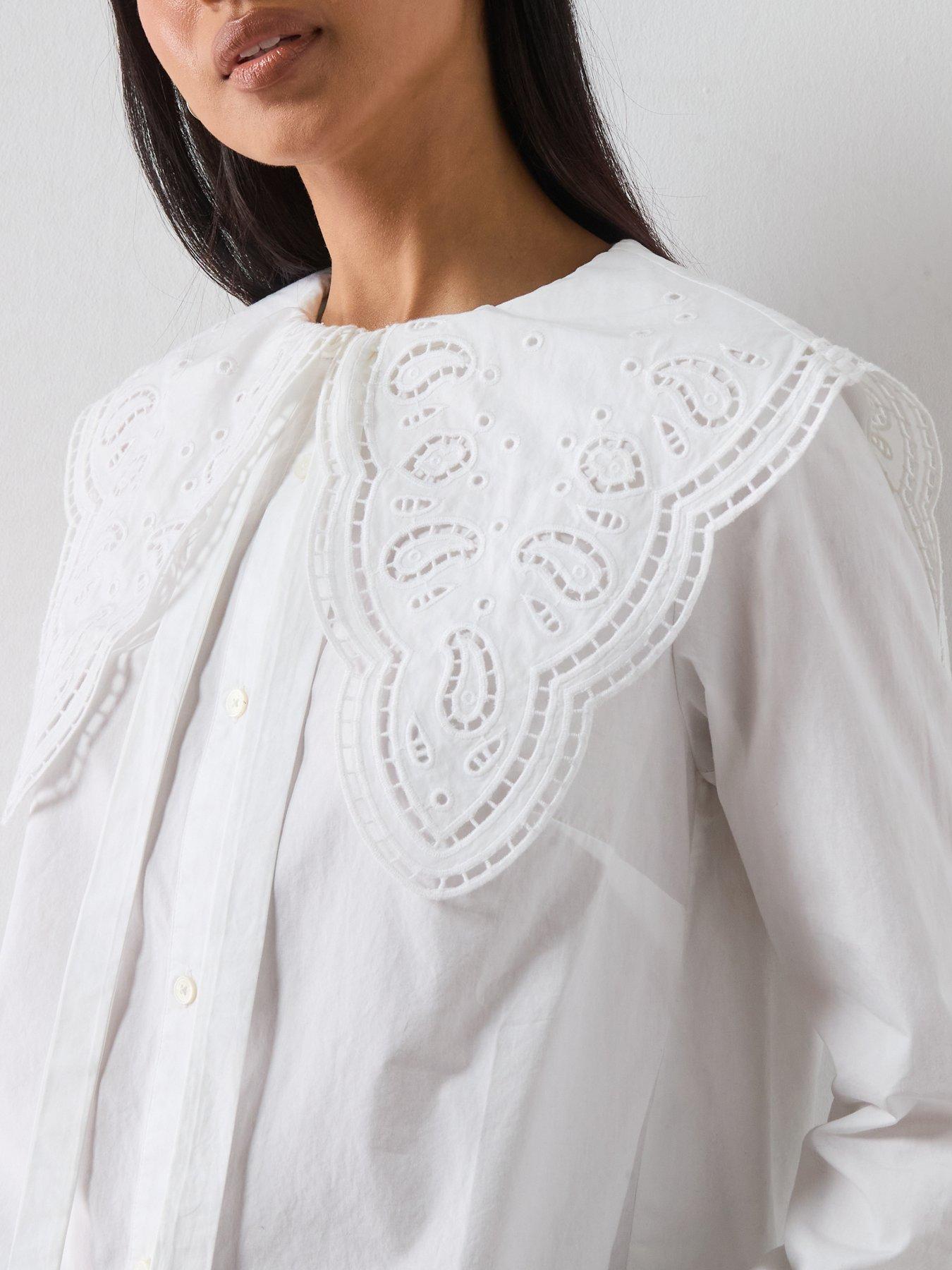 Image 6 of 6 of AllSaints Marie Broderie Anglaise Shirt - White