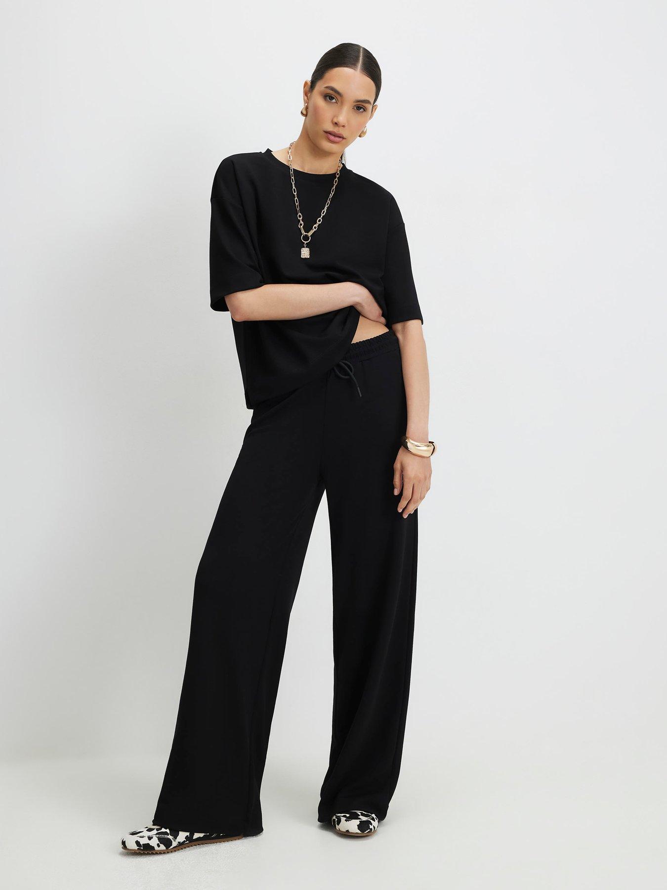 Image 1 of 6 of River Island Premium Wide Leg Co-Ord Jogger - Black