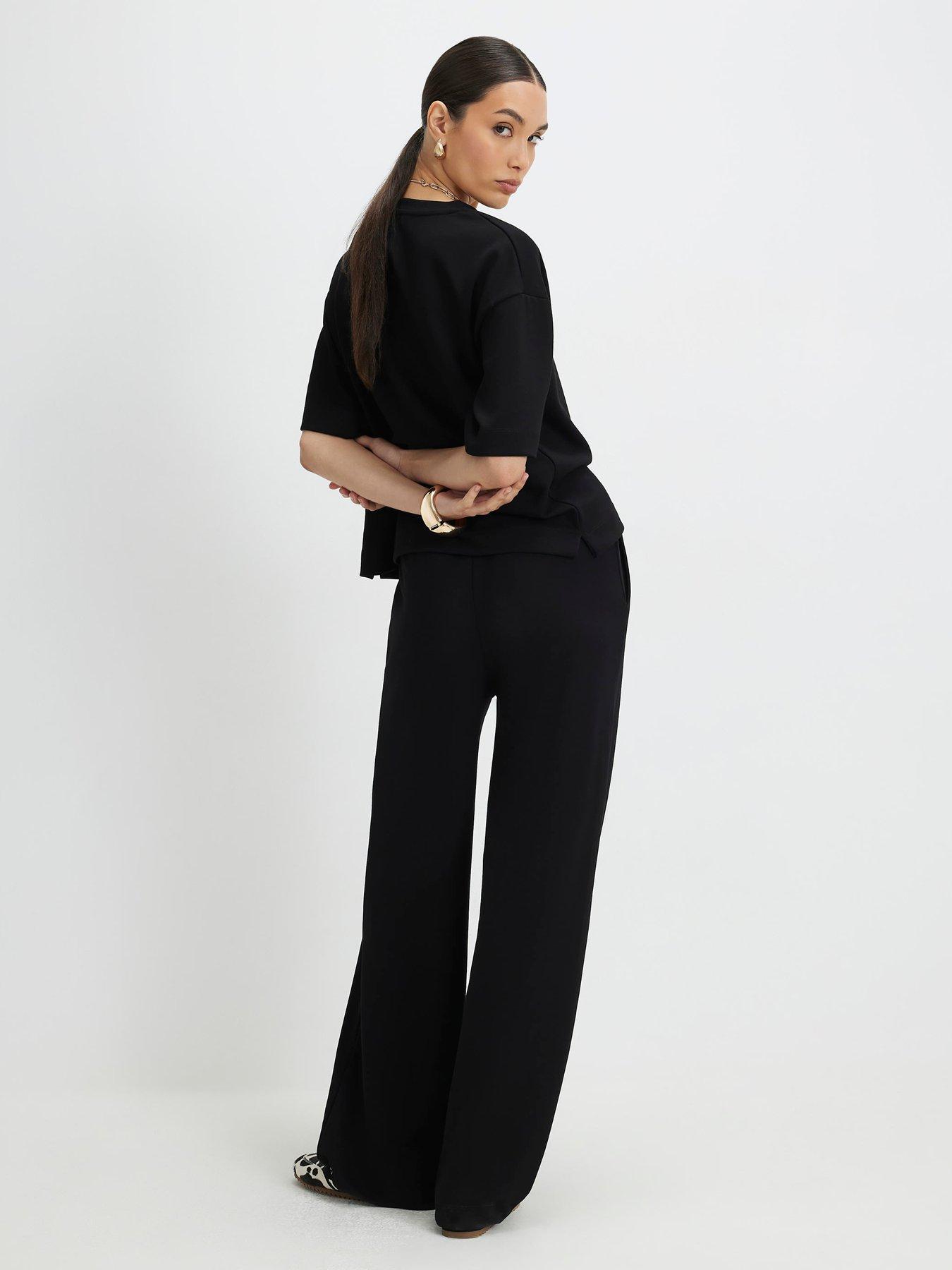 Image 2 of 6 of River Island Premium Wide Leg Co-Ord Jogger - Black
