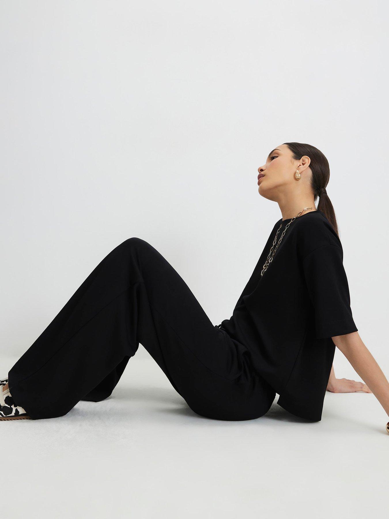 Image 3 of 6 of River Island Premium Wide Leg Co-Ord Jogger - Black
