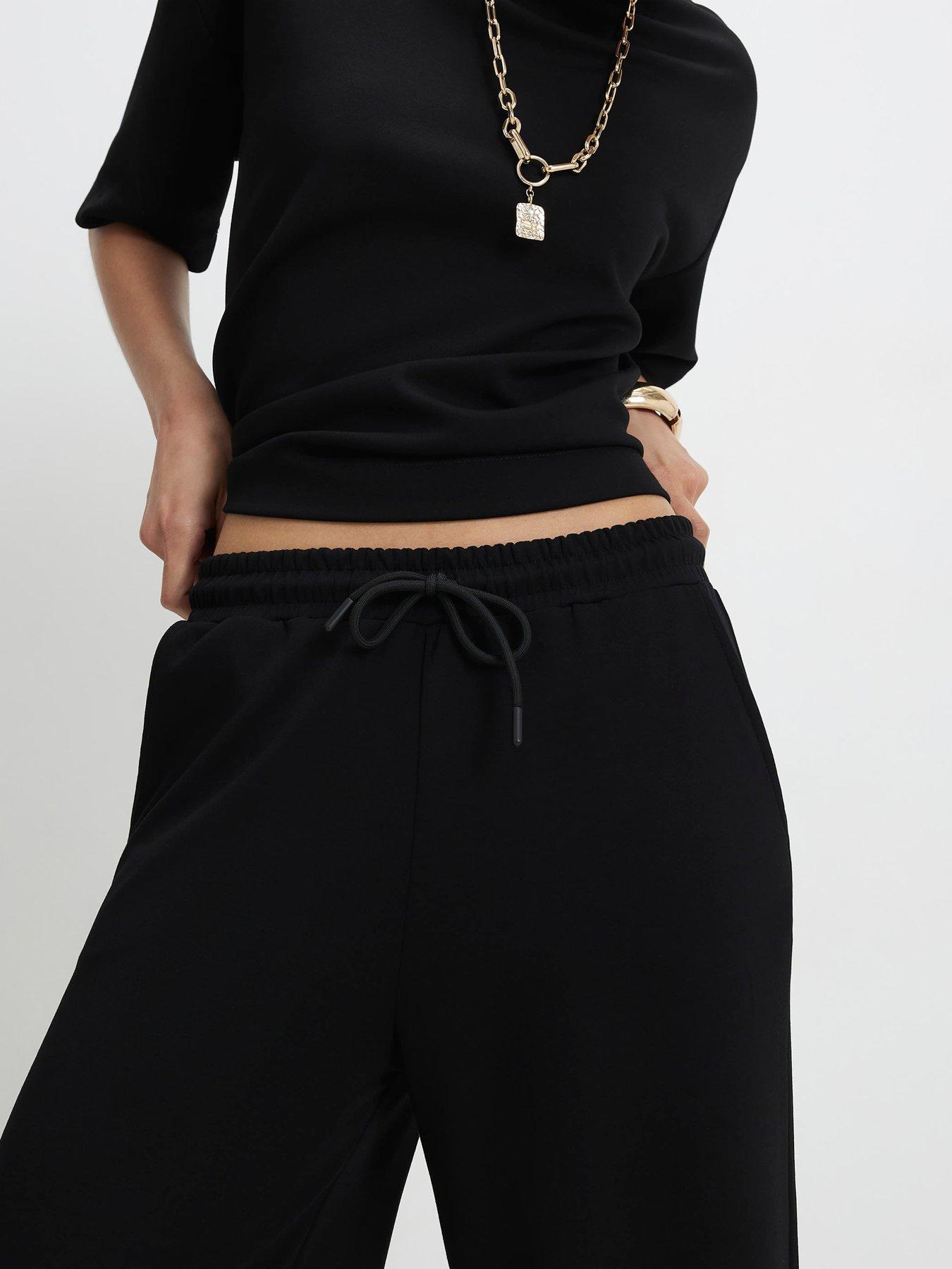 Image 4 of 6 of River Island Premium Wide Leg Co-Ord Jogger - Black