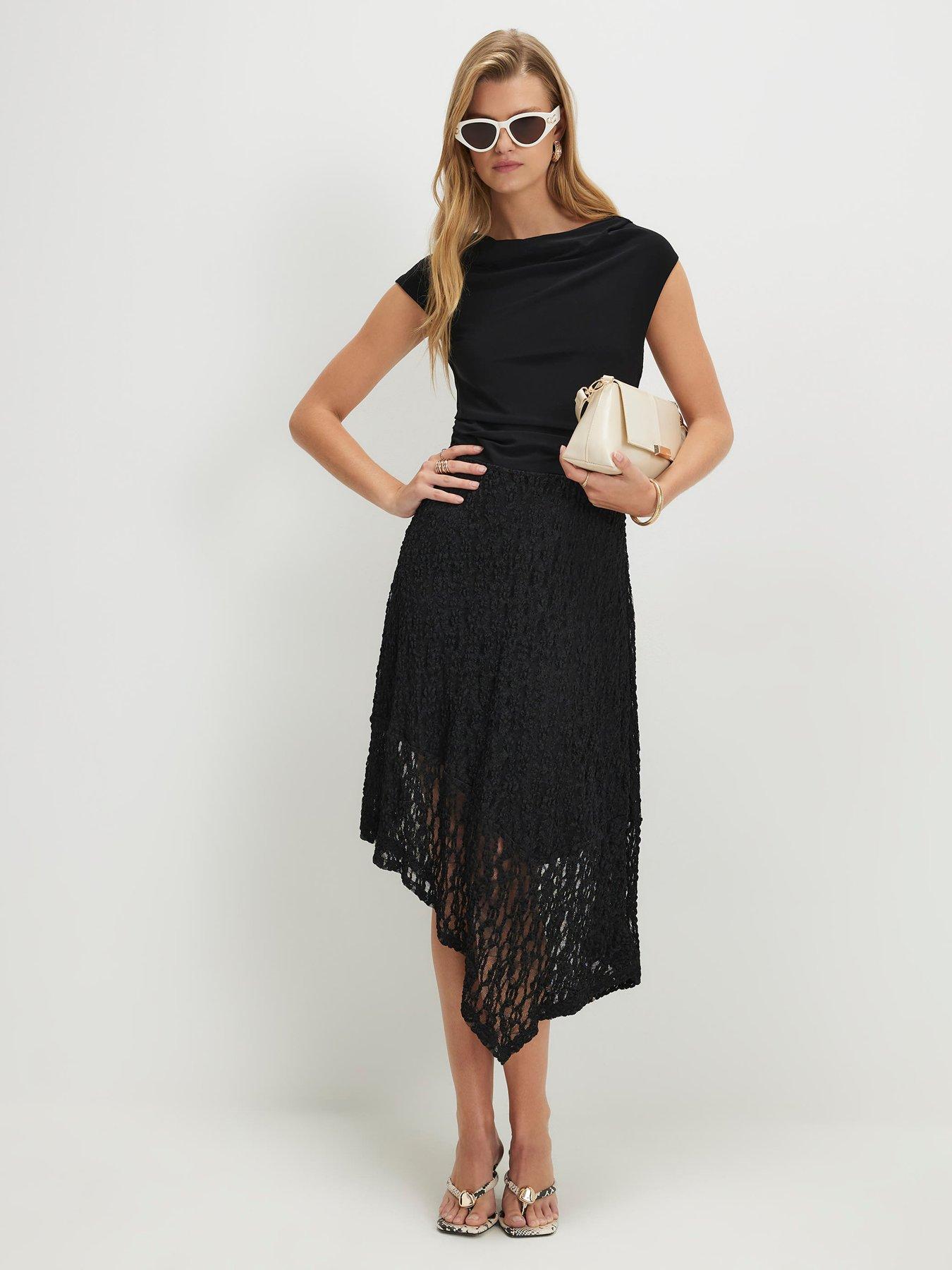 River Island Lace Skirt Hybrid Drape Dress - Black