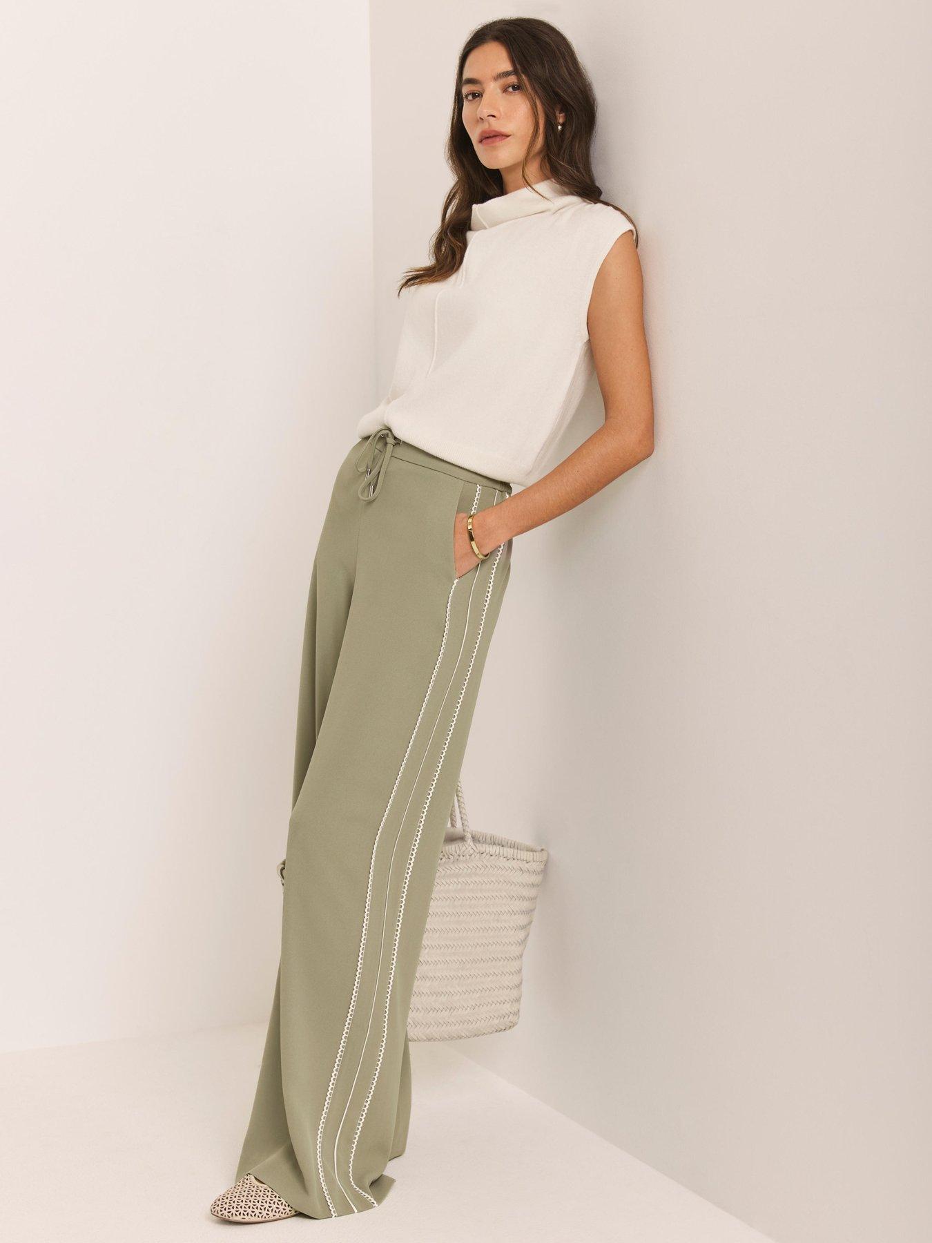 Mint Velvet Scallop Stripe Trousers - Khaki