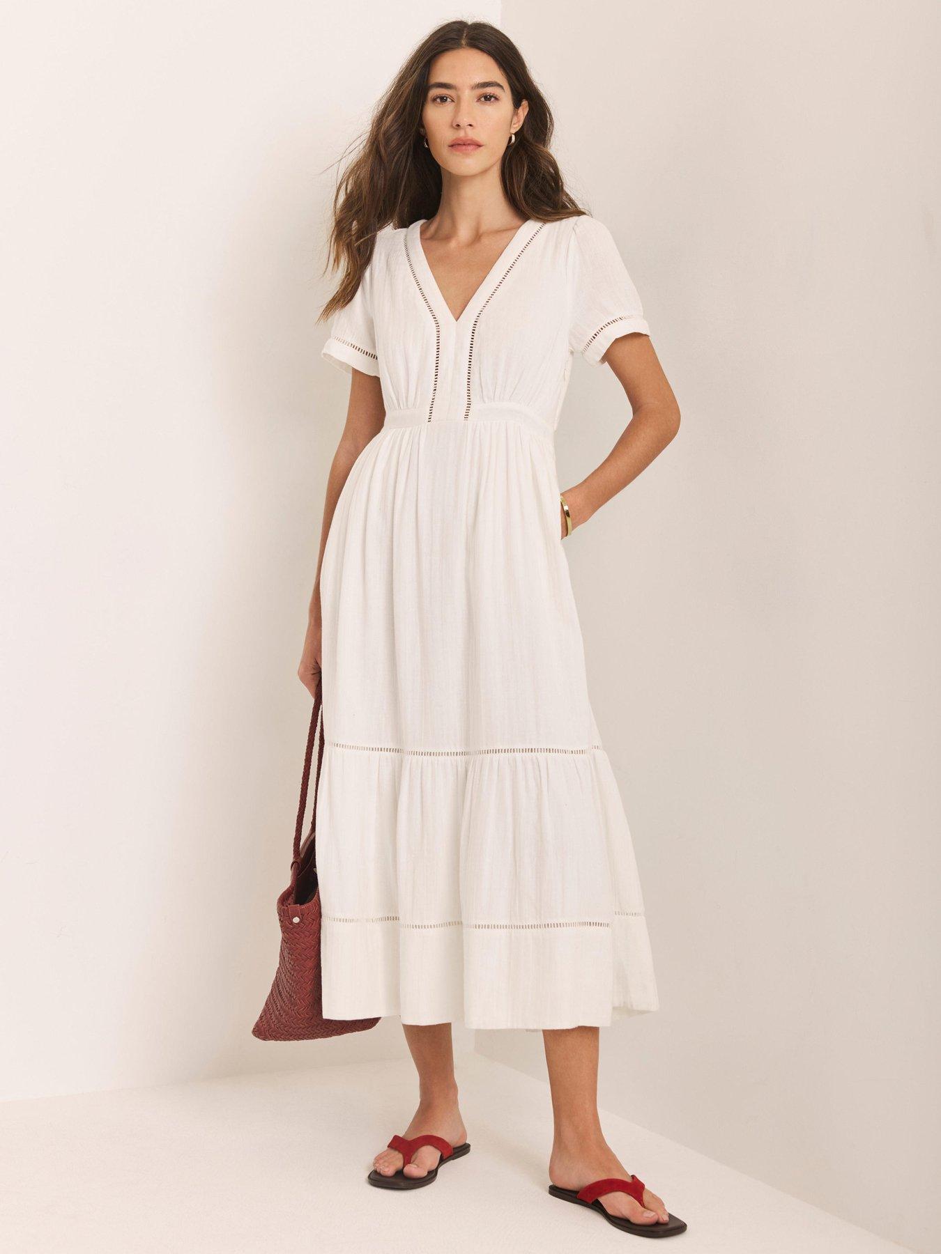 Mint Velvet Ivory Cotton Gauze Midi Dress