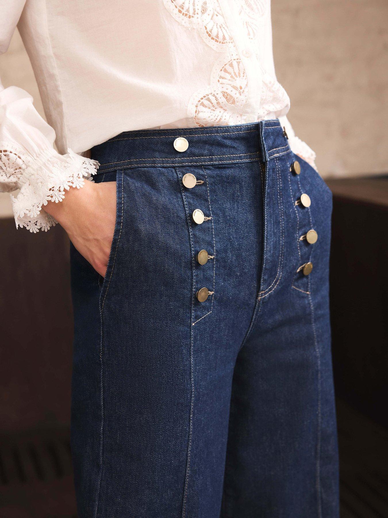 image of mint-velvet-dark-indigo-button-front-jeans-blue