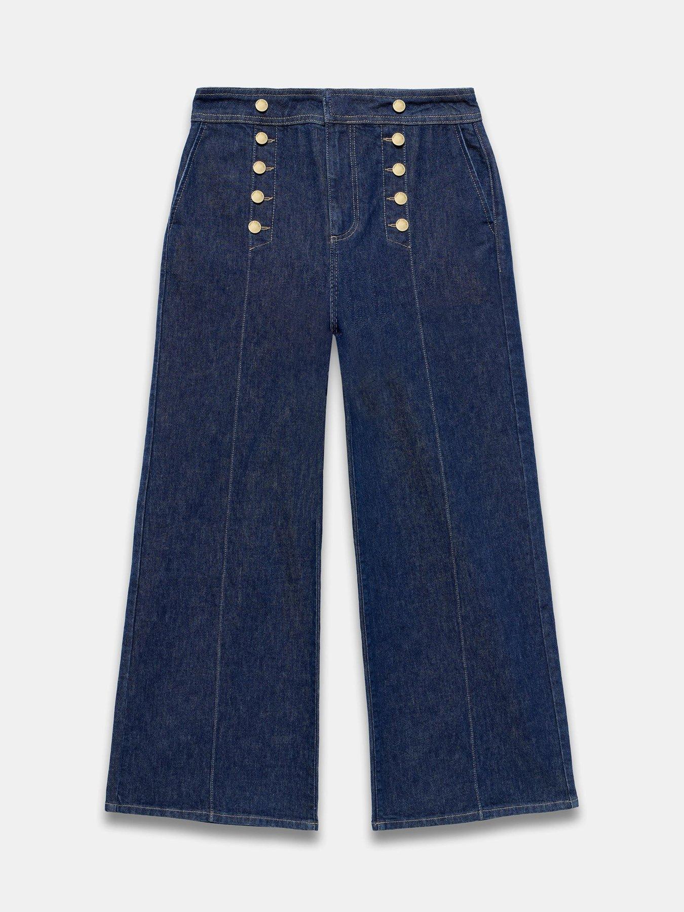  image of mint-velvet-dark-indigo-button-front-jeans-blue