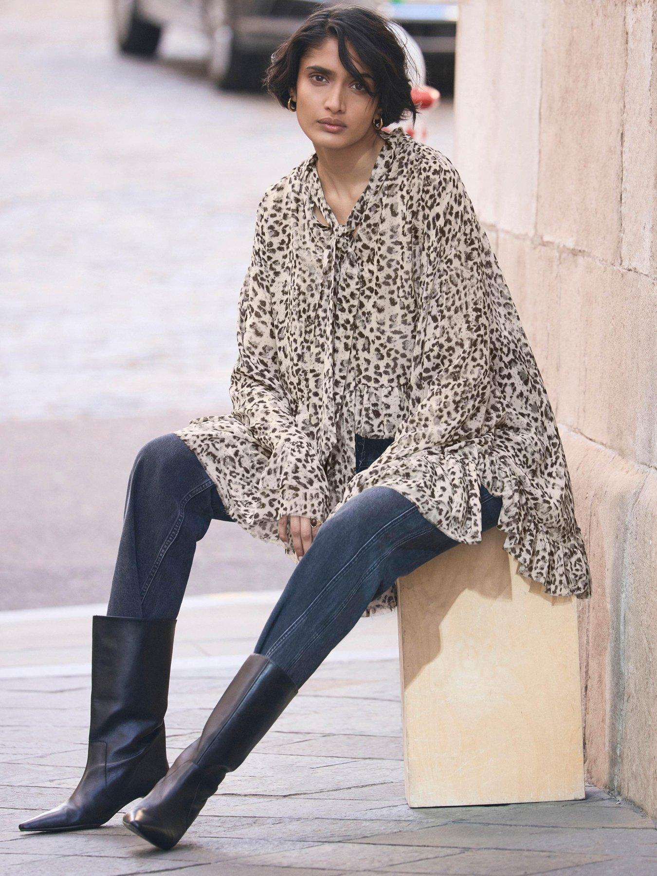 Image 4 of 6 of Mint Velvet Leopard Print Ruffle Blouse - Cream