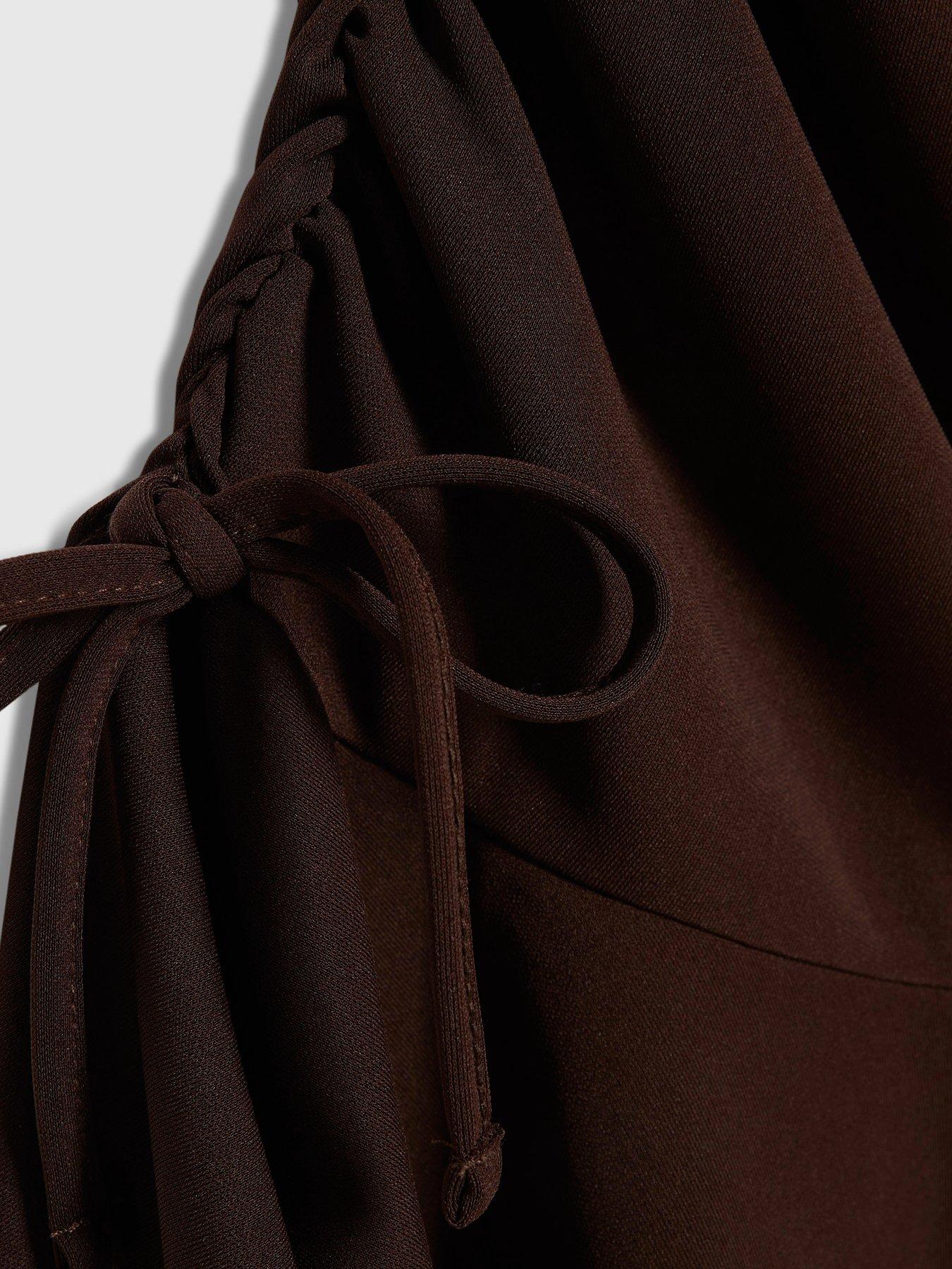 Image 5 of 5 of River Island Short Sleeve Ruched Mini Dress - Brown